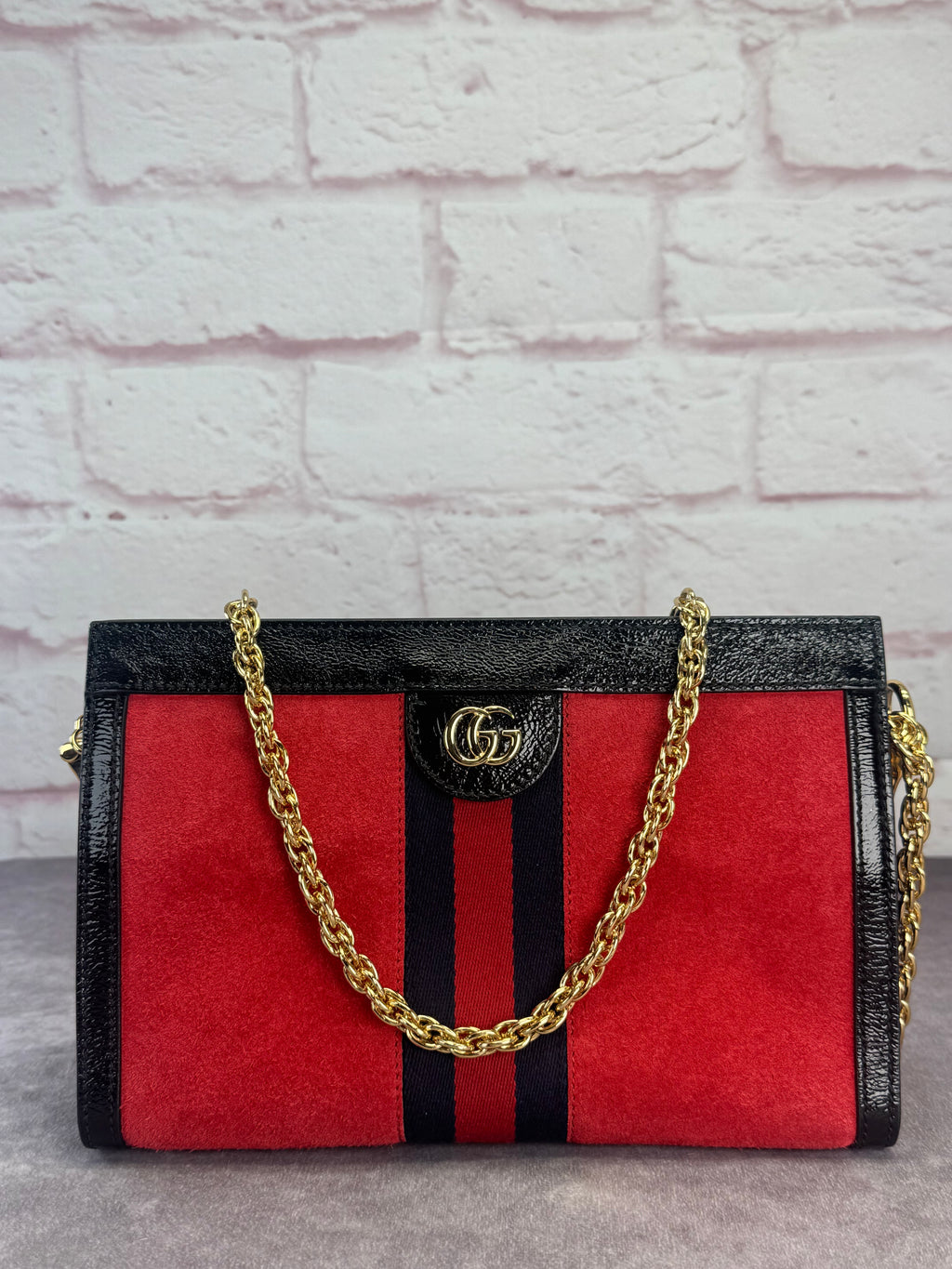 Gucci Suede Web Small Ophidia Chain Bag