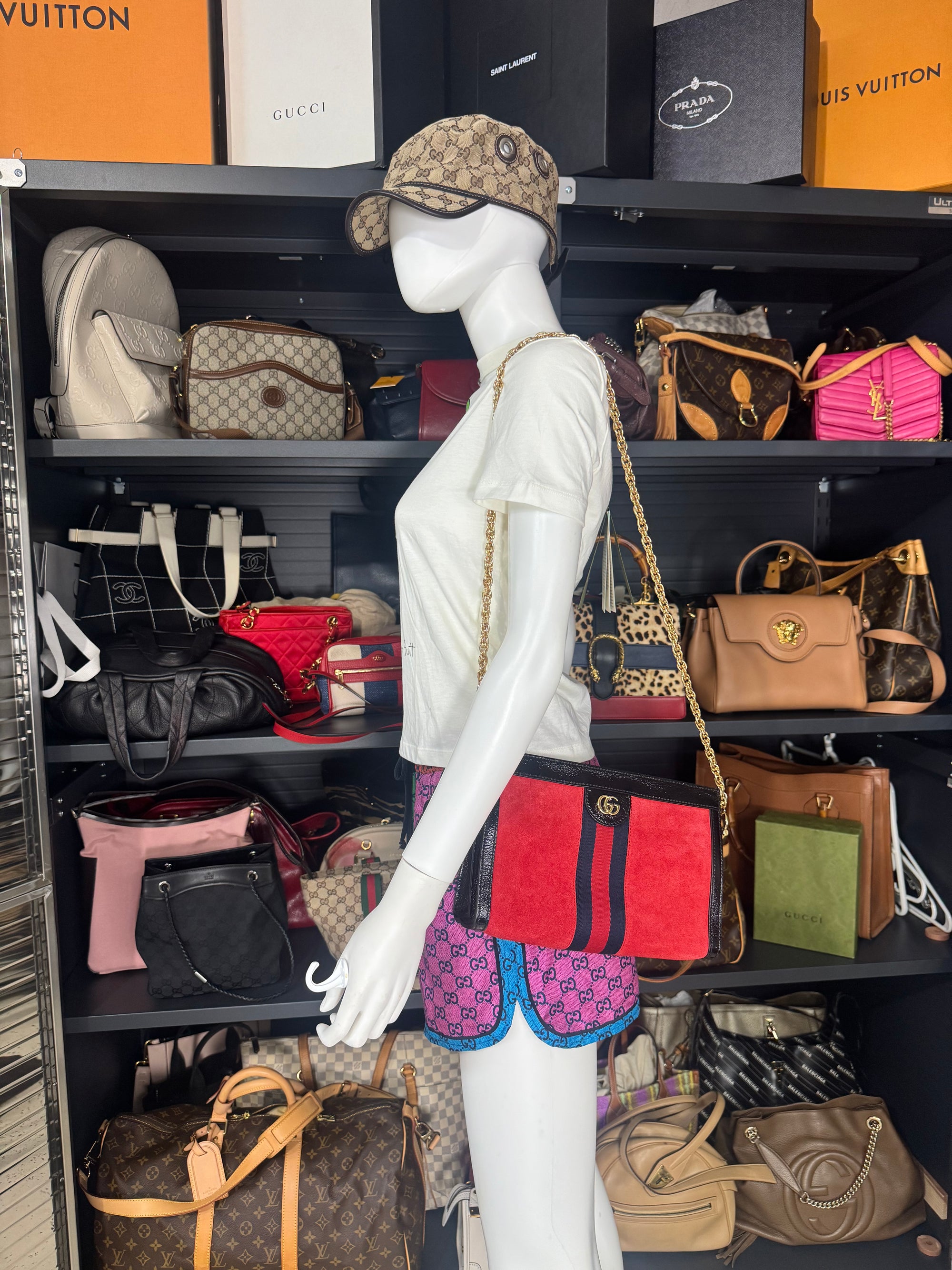 Gucci Suede Web Small Ophidia Chain Bag