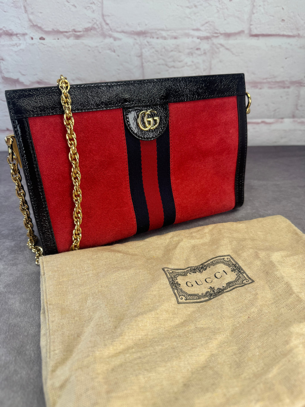 Gucci Suede Web Small Ophidia Chain Bag