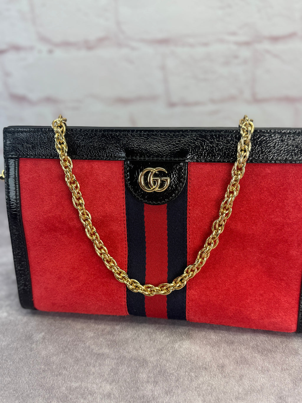 Gucci Suede Web Small Ophidia Chain Bag