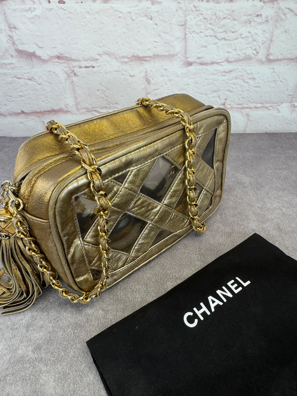 Chanel Metallic Lambskin PVC Tassel Camera Case