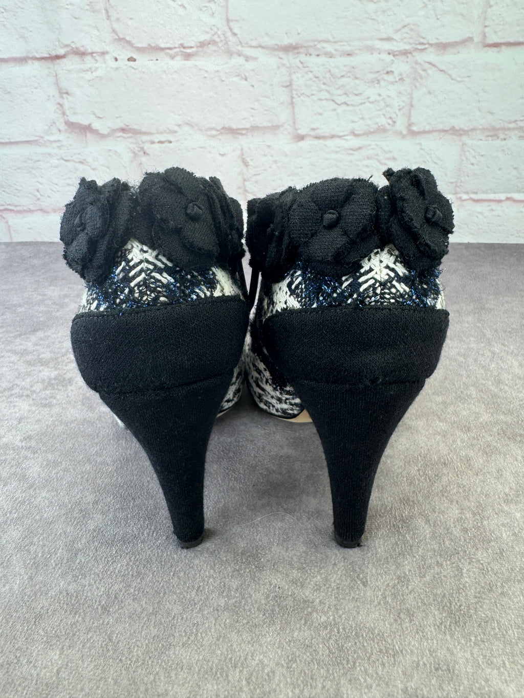 Chanel Coco Mark Tweed Camellia Heeled Booties 36