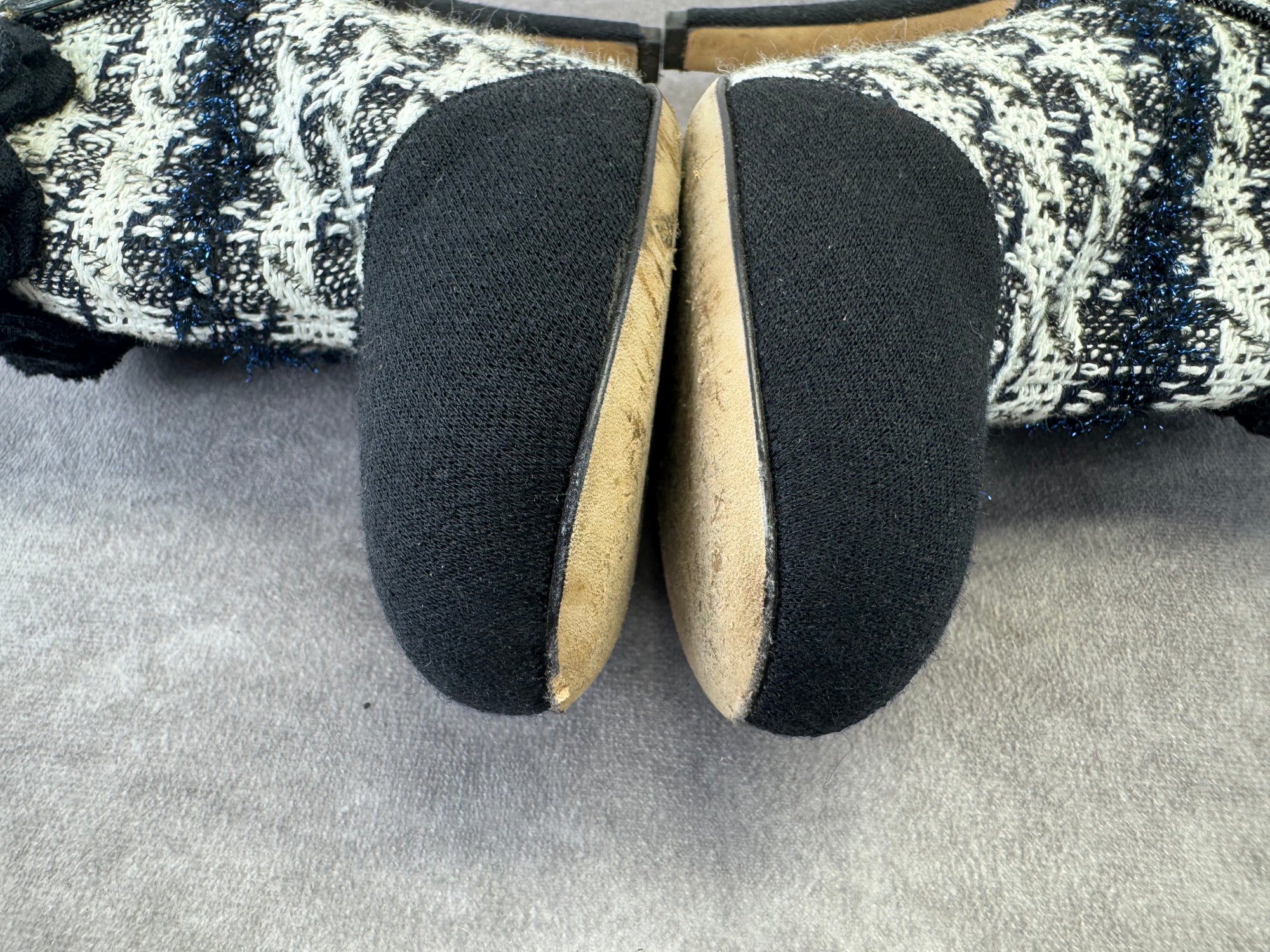 Chanel Coco Mark Tweed Camellia Heeled Booties 36