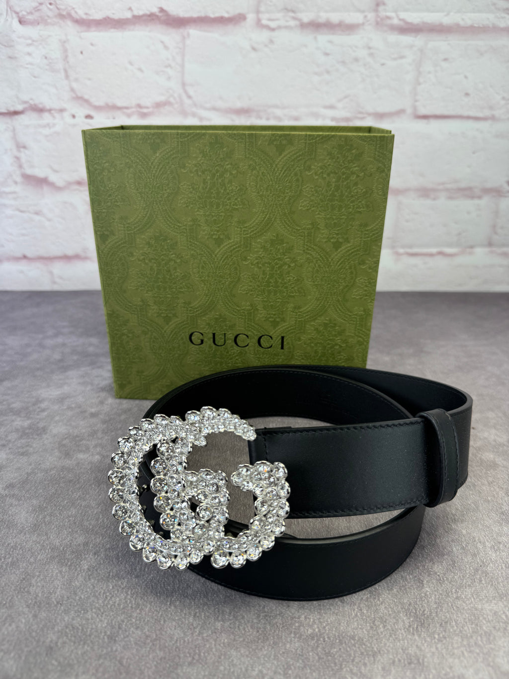 Gucci GG Marmont Crystal Wide Black Leather Belt