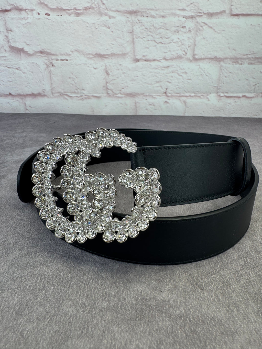 Gucci GG Marmont Crystal Wide Black Leather Belt