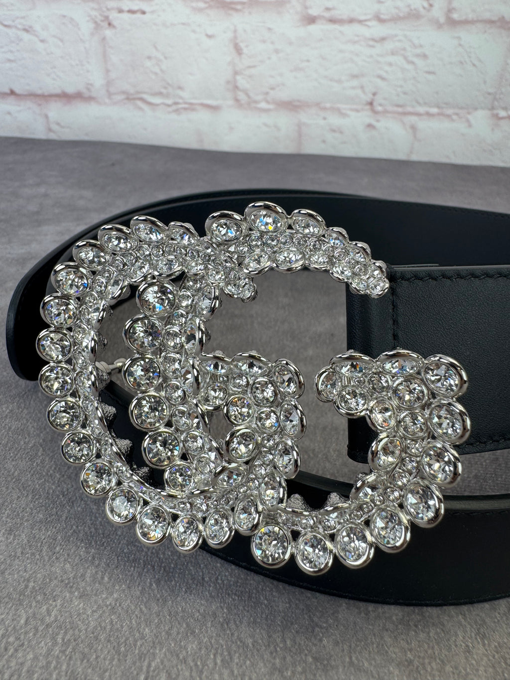 Gucci GG Marmont Crystal Wide Black Leather Belt