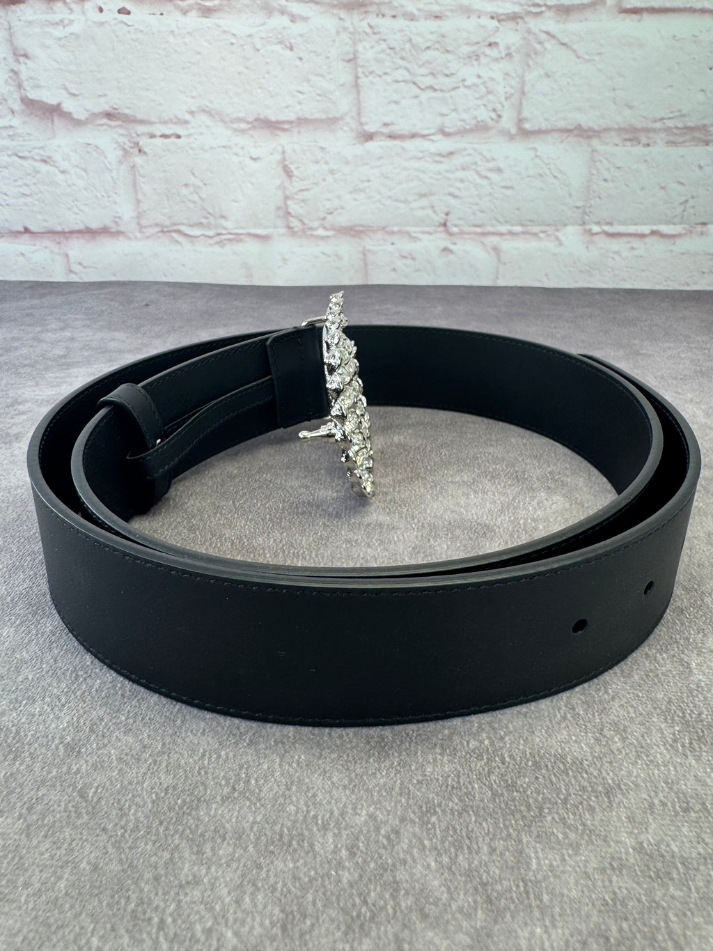 Gucci GG Marmont Crystal Wide Black Leather Belt