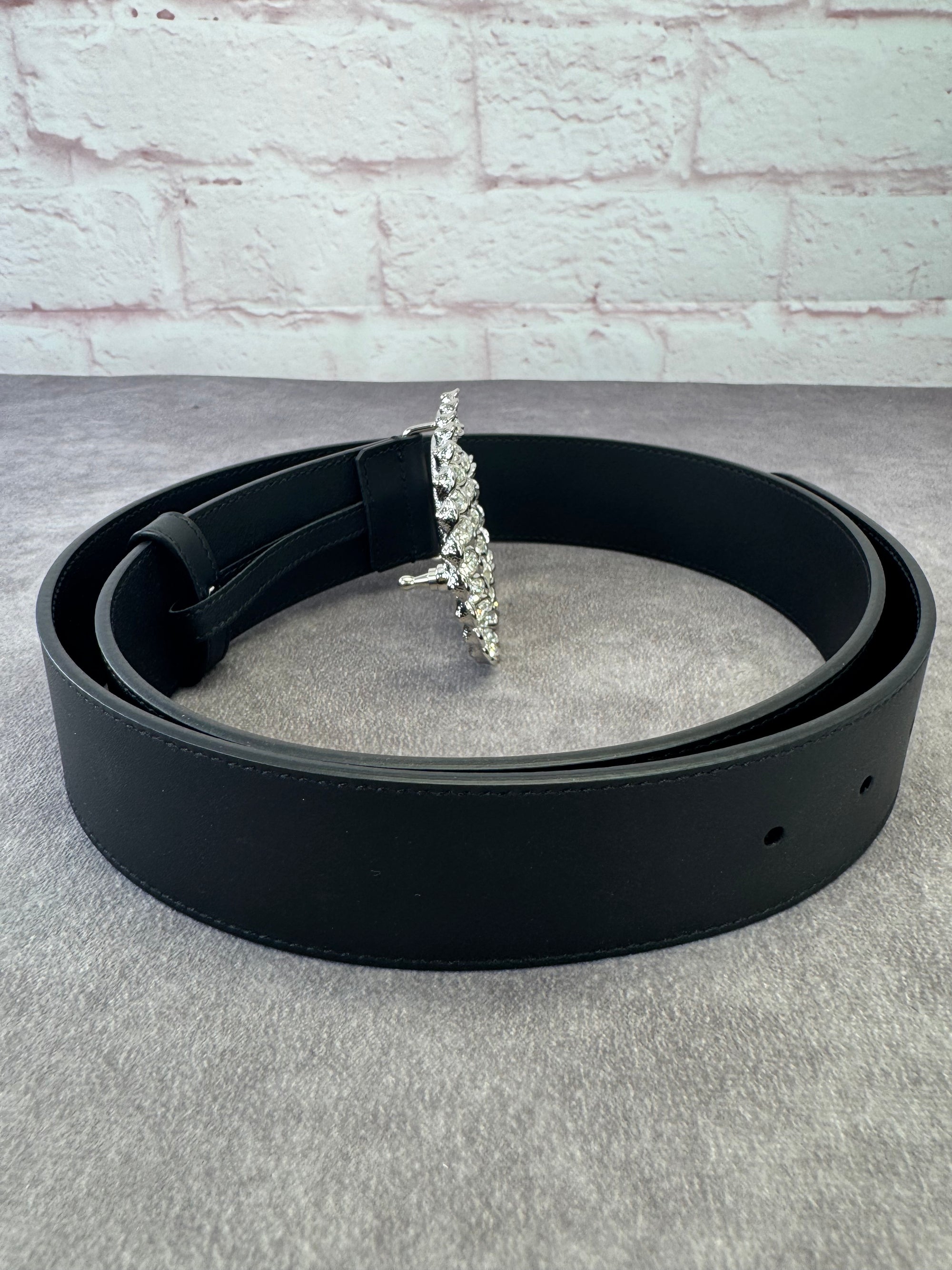 Gucci GG Marmont Crystal Wide Black Leather Belt