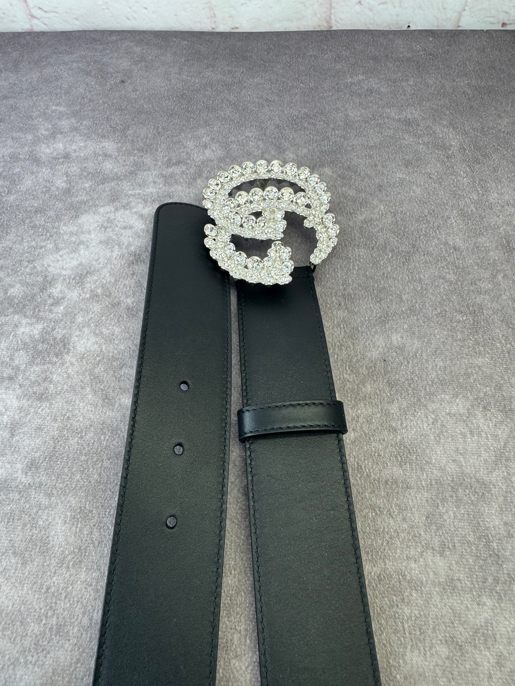 Gucci GG Marmont Crystal Wide Black Leather Belt