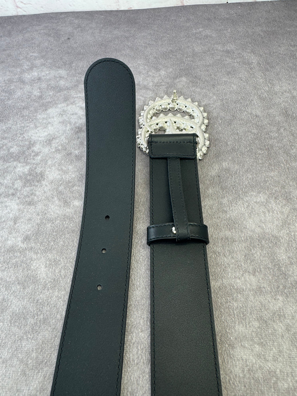 Gucci GG Marmont Crystal Wide Black Leather Belt