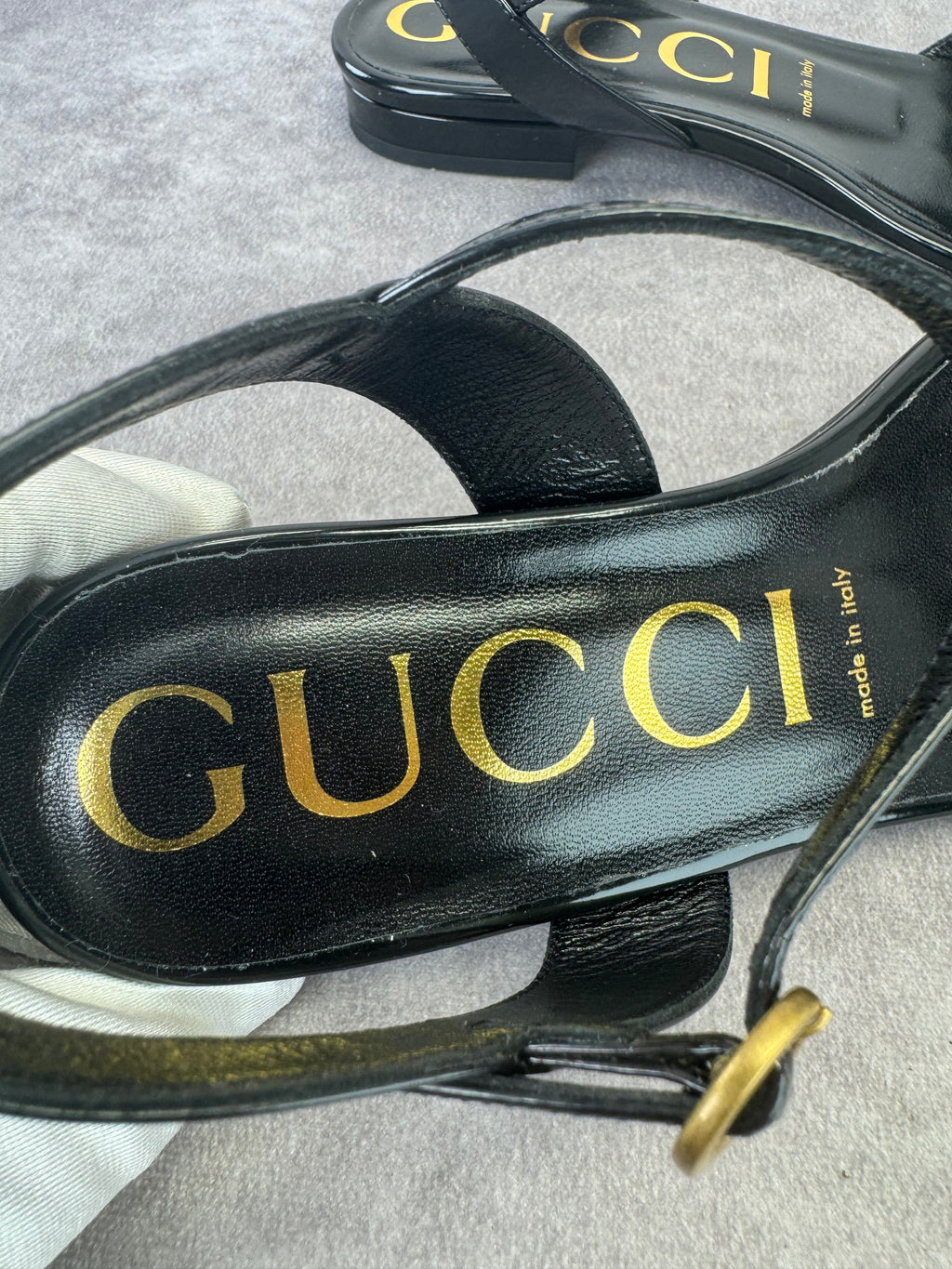 Gucci Horsebit Patent Leather Strappy Flat Sandals 38.5