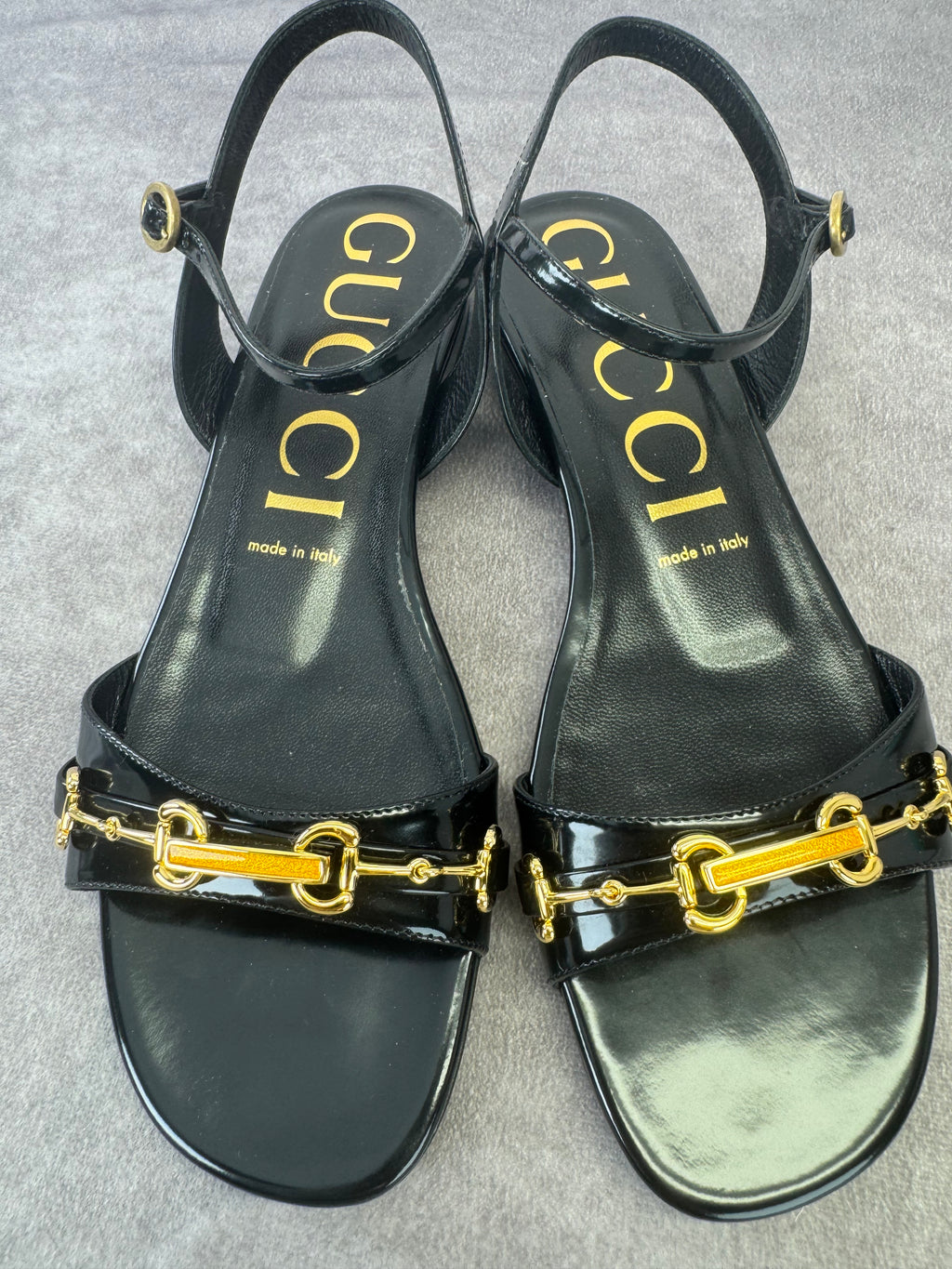 Gucci Horsebit Patent Leather Strappy Flat Sandals 38.5
