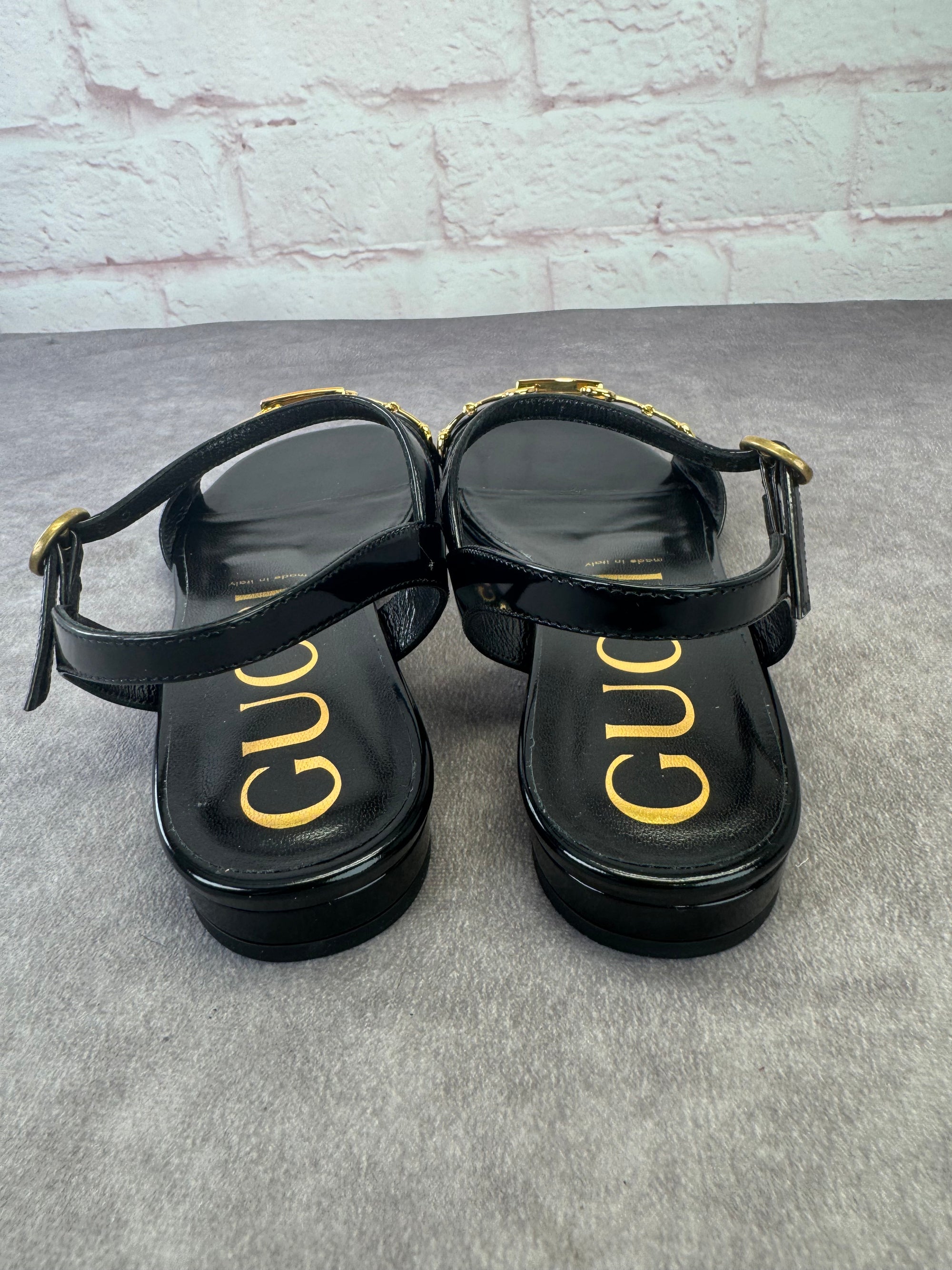 Gucci Horsebit Patent Leather Strappy Flat Sandals 38.5