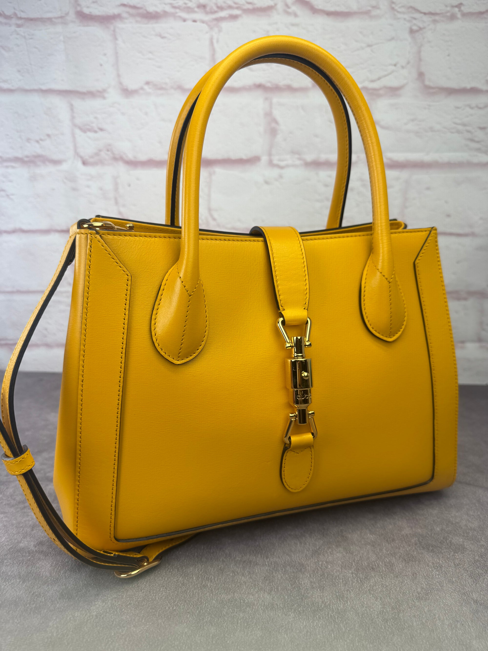 Gucci Medium Jackie 1961 Yellow Piston Lock Tote Bag