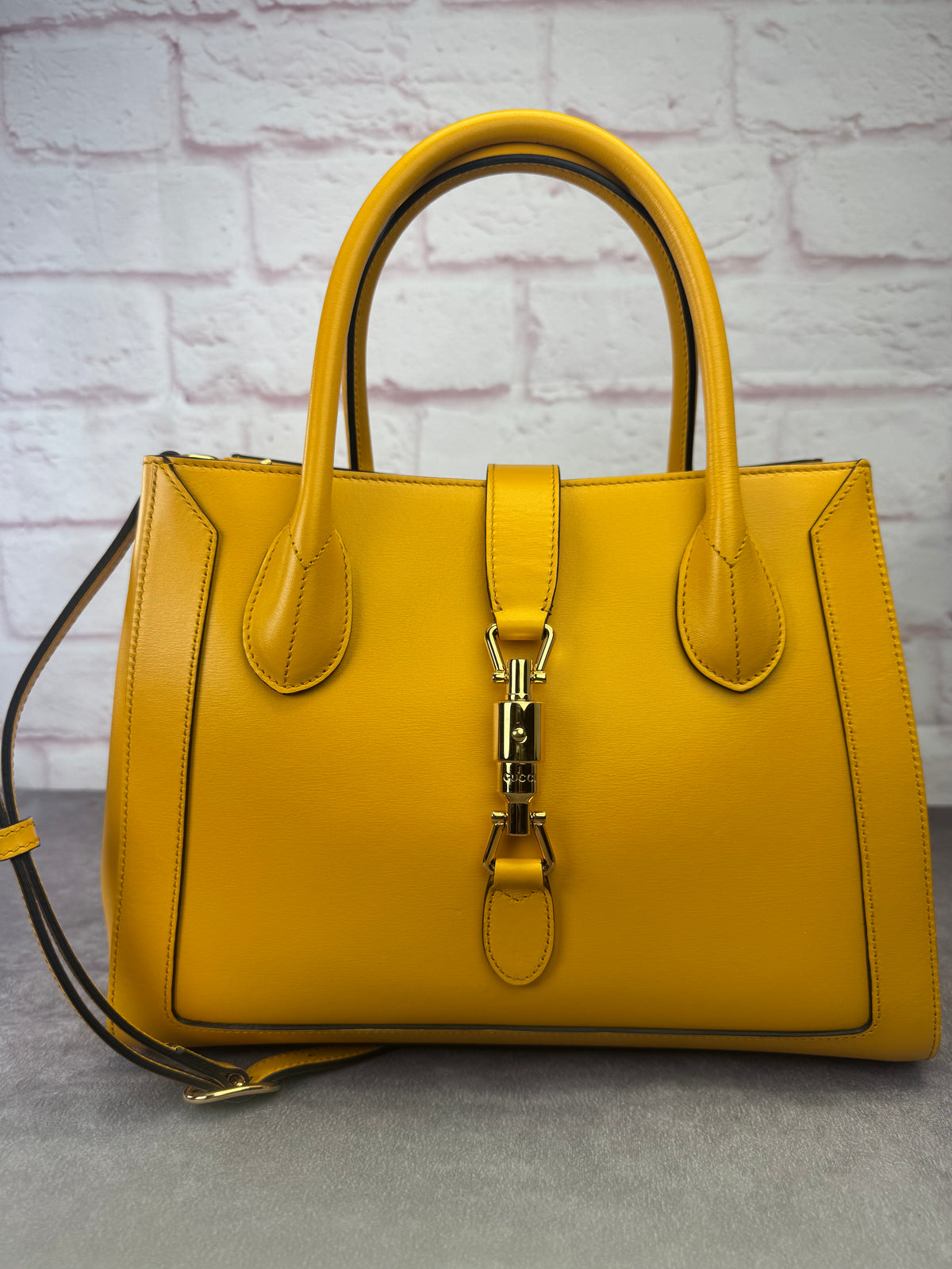 Gucci Medium Jackie 1961 Yellow Piston Lock Tote Bag
