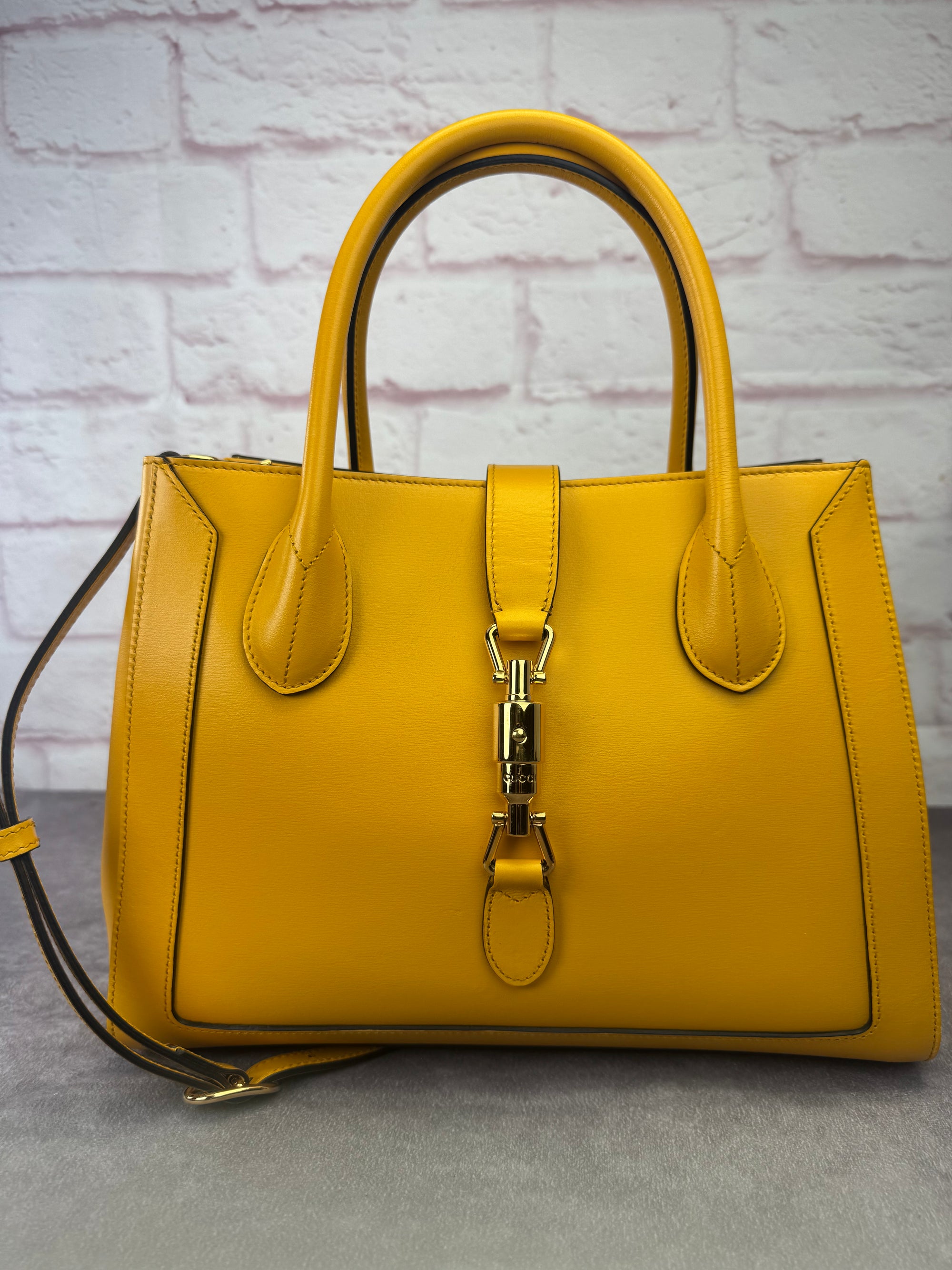 Gucci Medium Jackie 1961 Yellow Piston Lock Tote Bag
