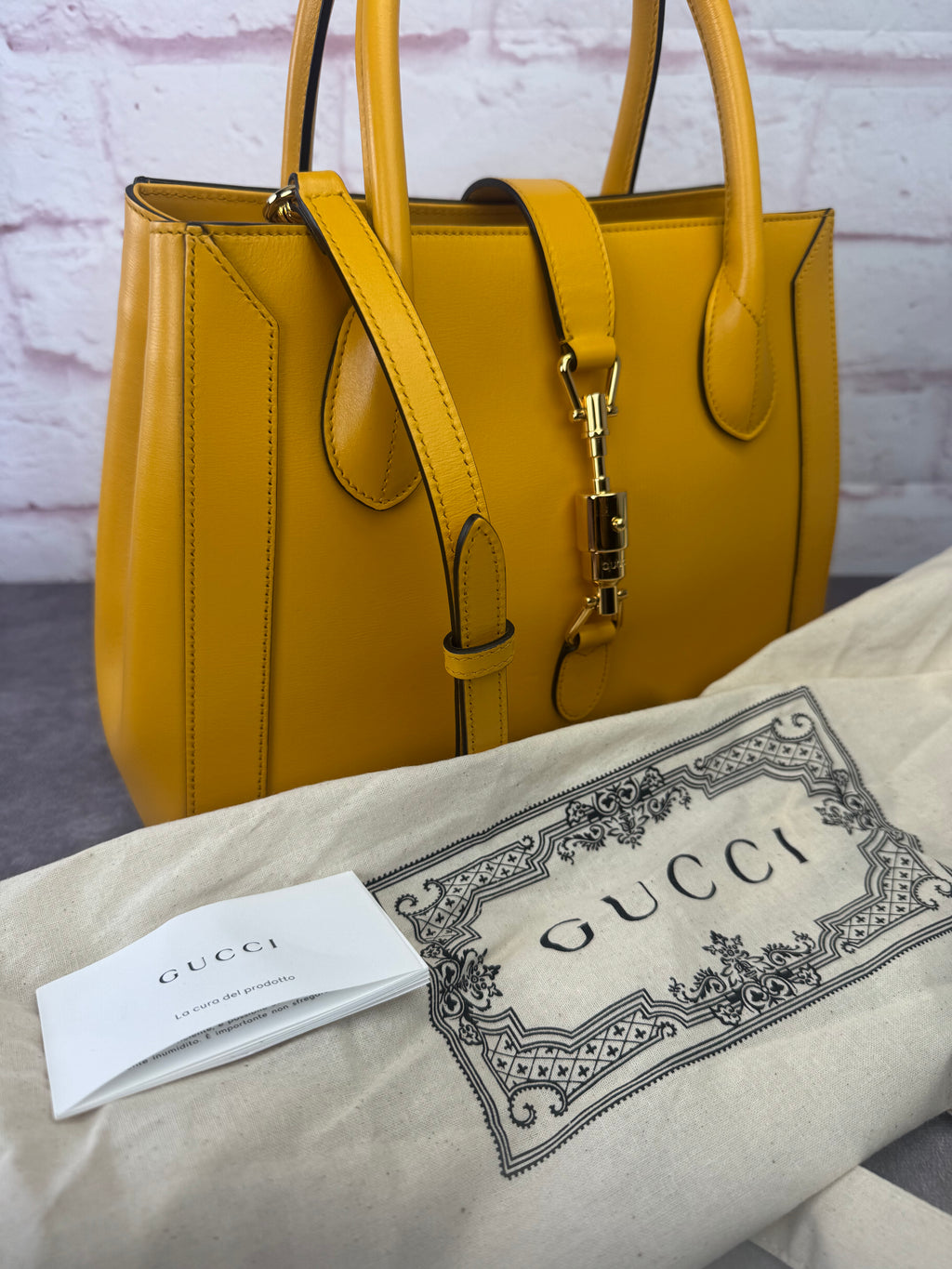 Gucci Medium Jackie 1961 Yellow Piston Lock Tote Bag