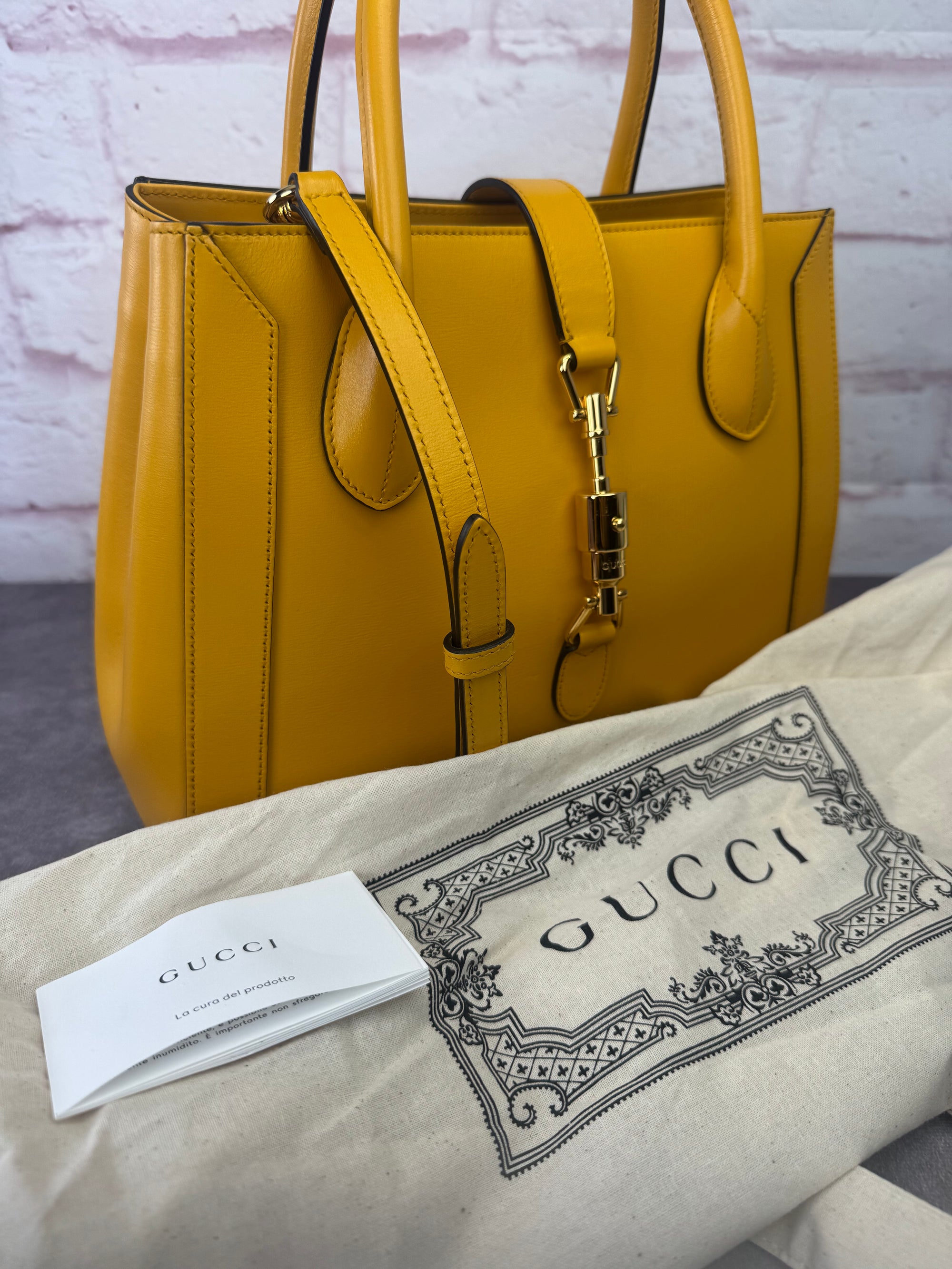 Gucci Medium Jackie 1961 Yellow Piston Lock Tote Bag