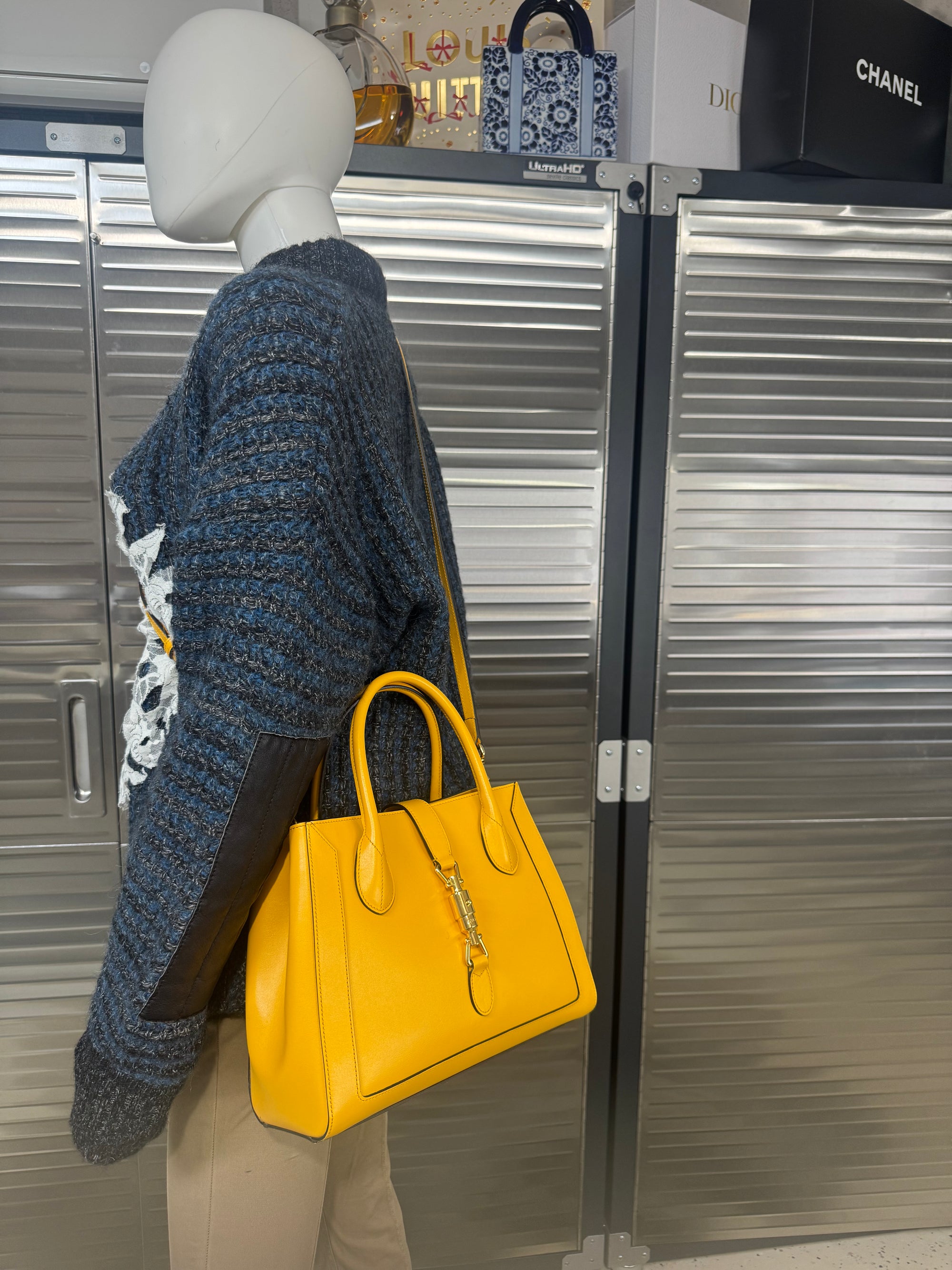 Gucci Medium Jackie 1961 Yellow Piston Lock Tote Bag