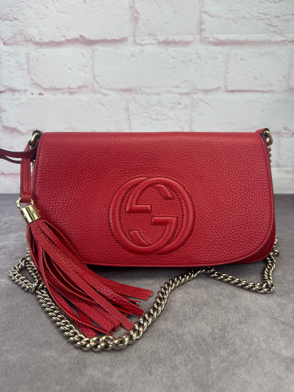 Gucci Pebbled Leather Medium Soho Flap Crossbody