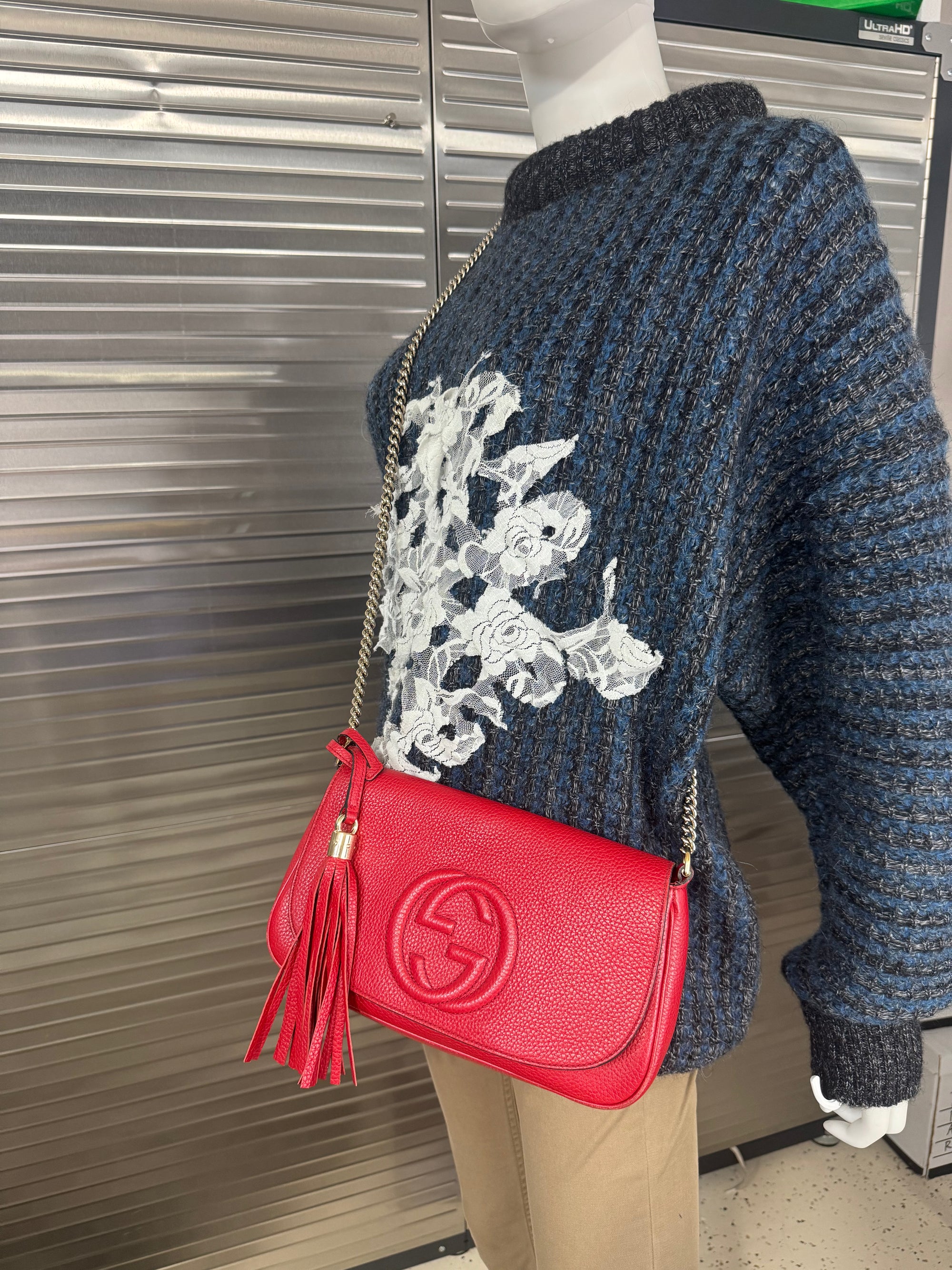 Gucci Pebbled Leather Medium Soho Flap Crossbody