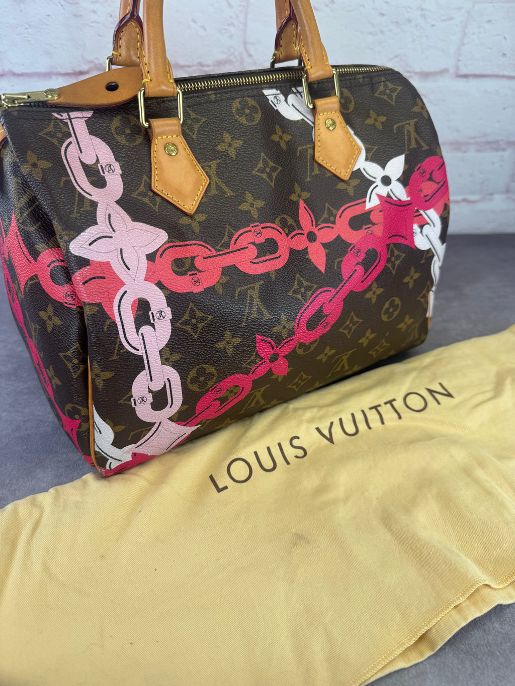 Louis Vuitton Limited Edition Bay Rose Chains Speedy 30 Handbag