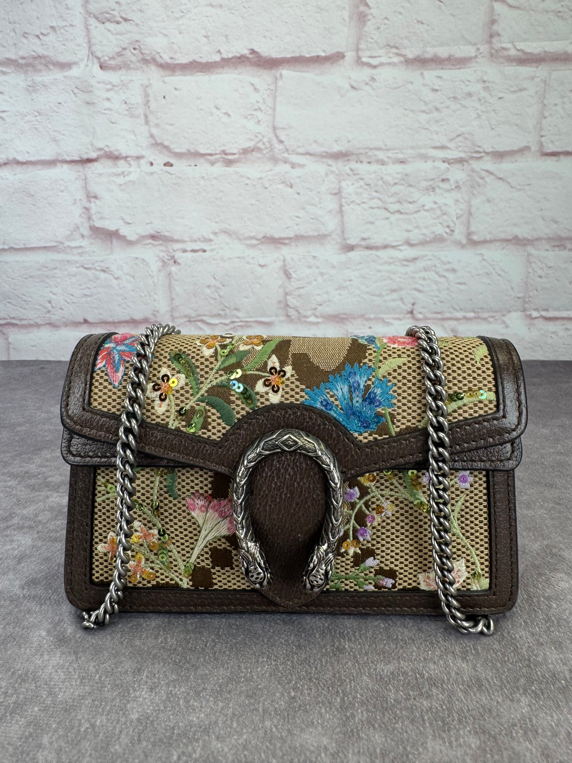 Gucci Jumbo GG Floral Embroidered Dionysus Super Mini Bag