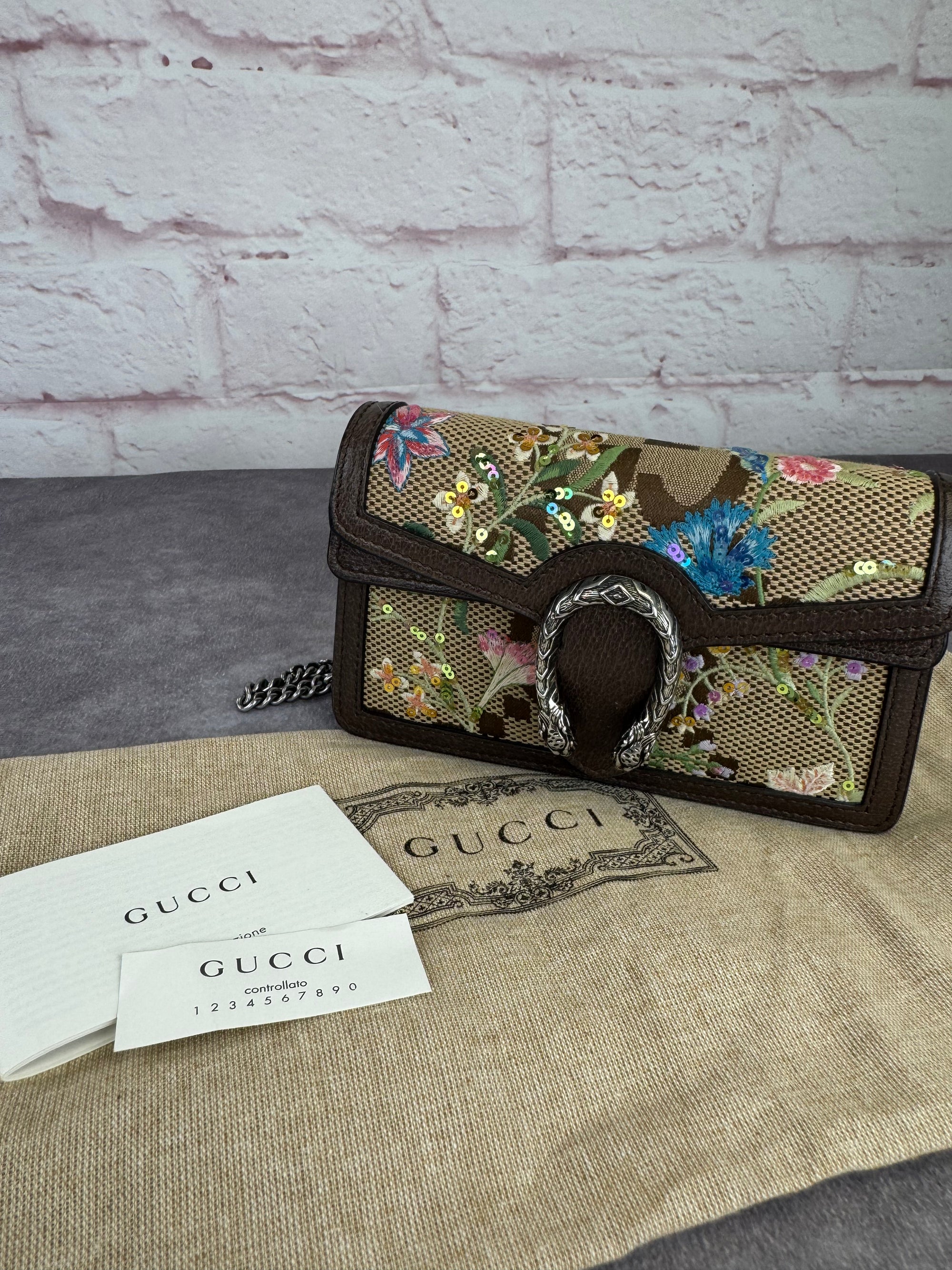 Gucci Jumbo GG Floral Embroidered Dionysus Super Mini Bag