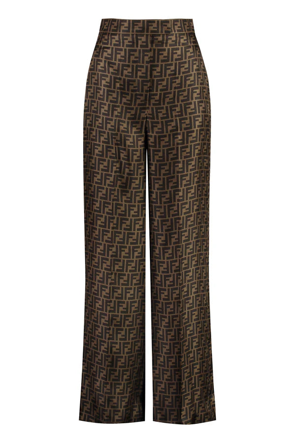 Fendi Wide Leg Silk FF Zucca Print Trousers