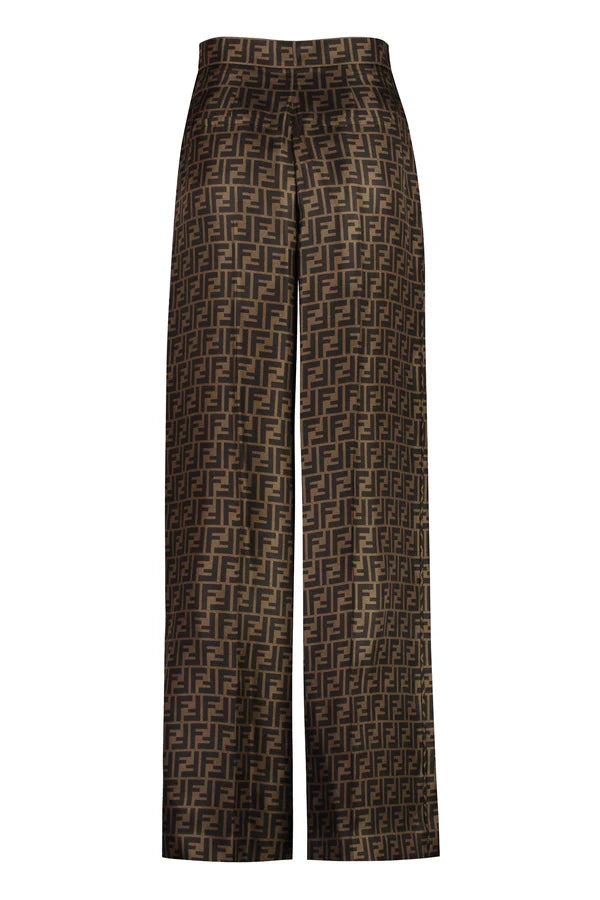 Fendi Wide Leg Silk FF Zucca Print Trousers