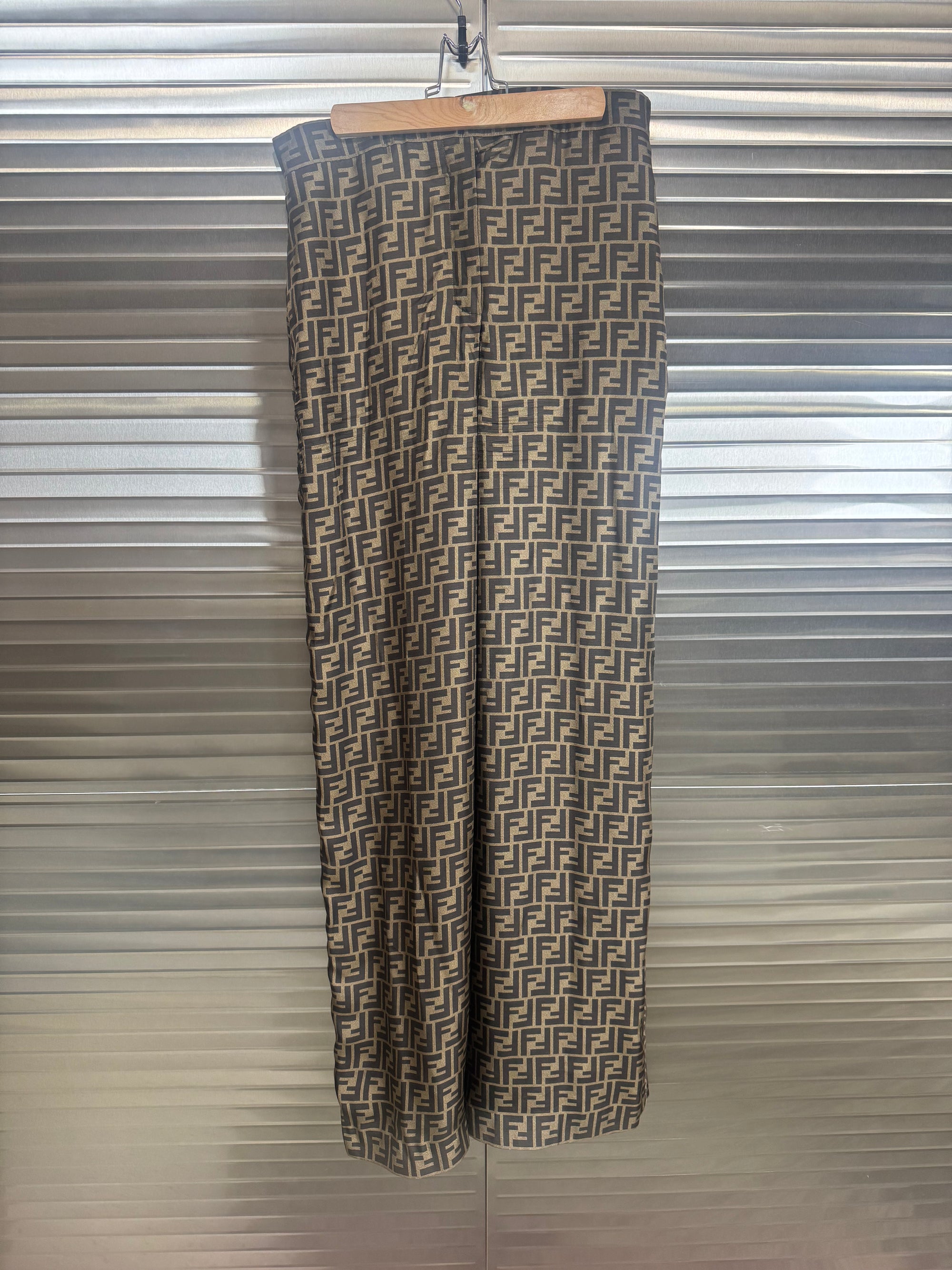 Fendi Wide Leg Silk FF Zucca Print Trousers