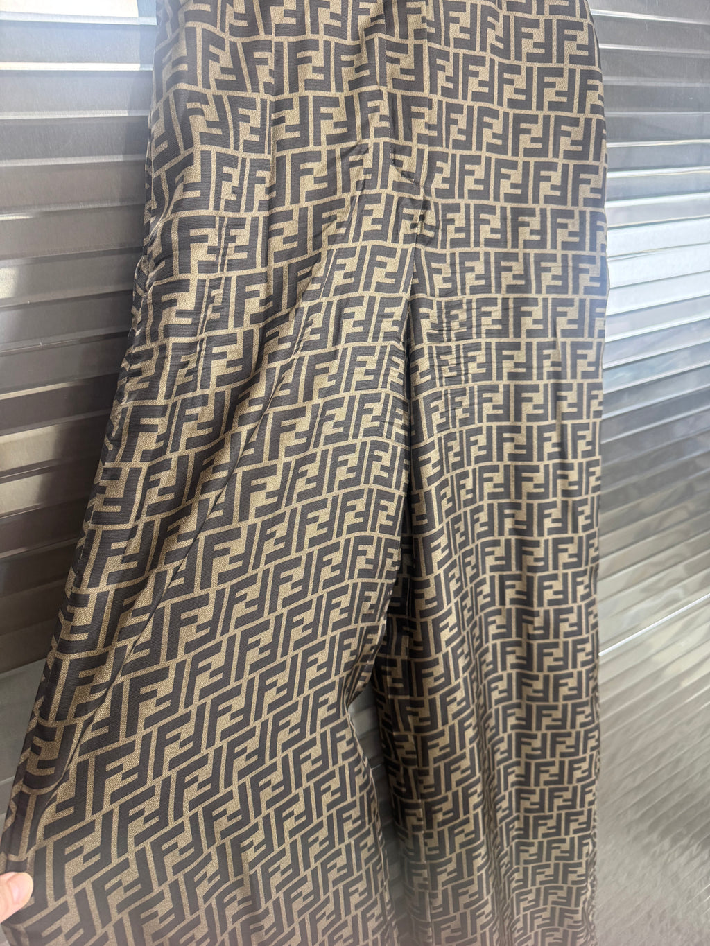 Fendi Wide Leg Silk FF Zucca Print Trousers