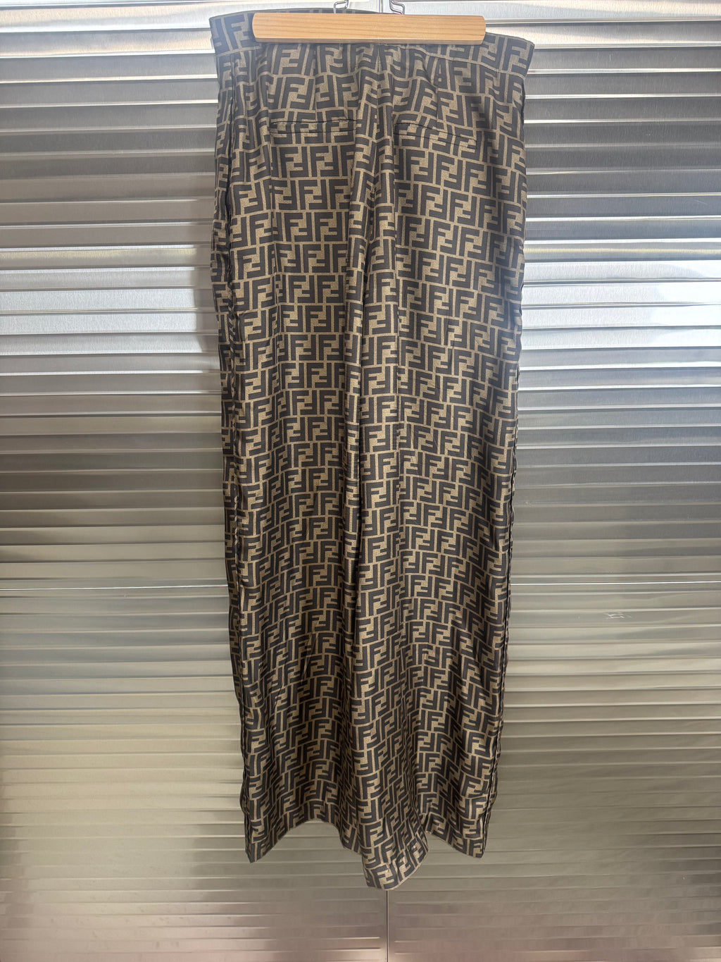 Fendi Wide Leg Silk FF Zucca Print Trousers