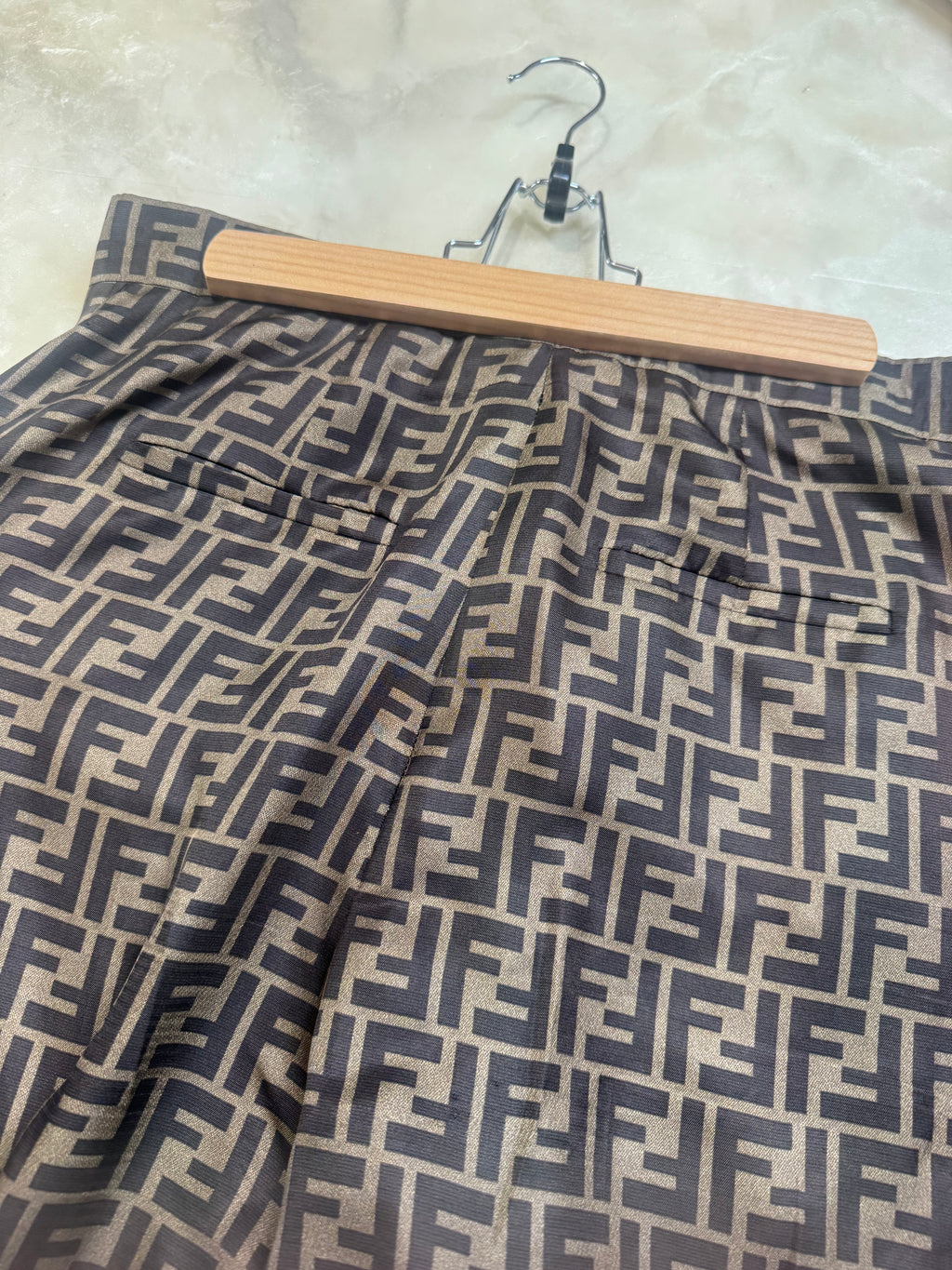 Fendi Wide Leg Silk FF Zucca Print Trousers