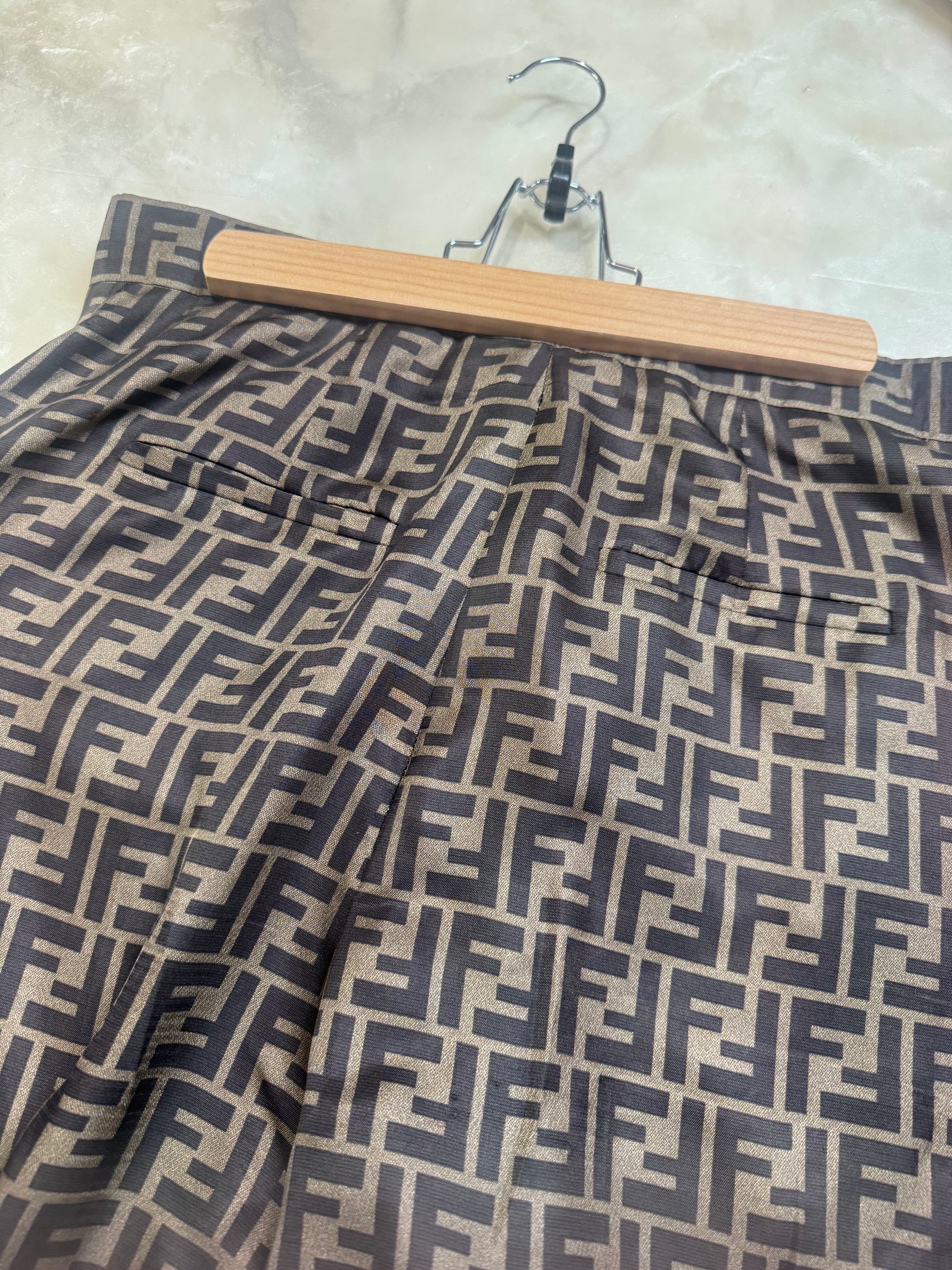 Fendi Wide Leg Silk FF Zucca Print Trousers