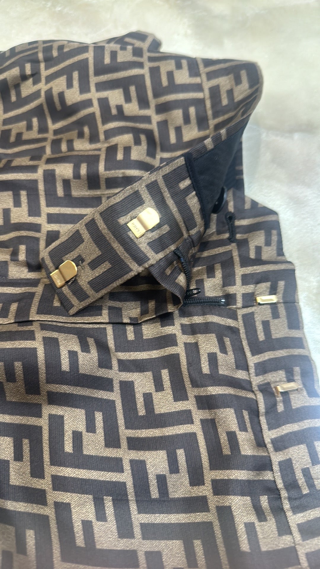 Fendi Wide Leg Silk FF Zucca Print Trousers