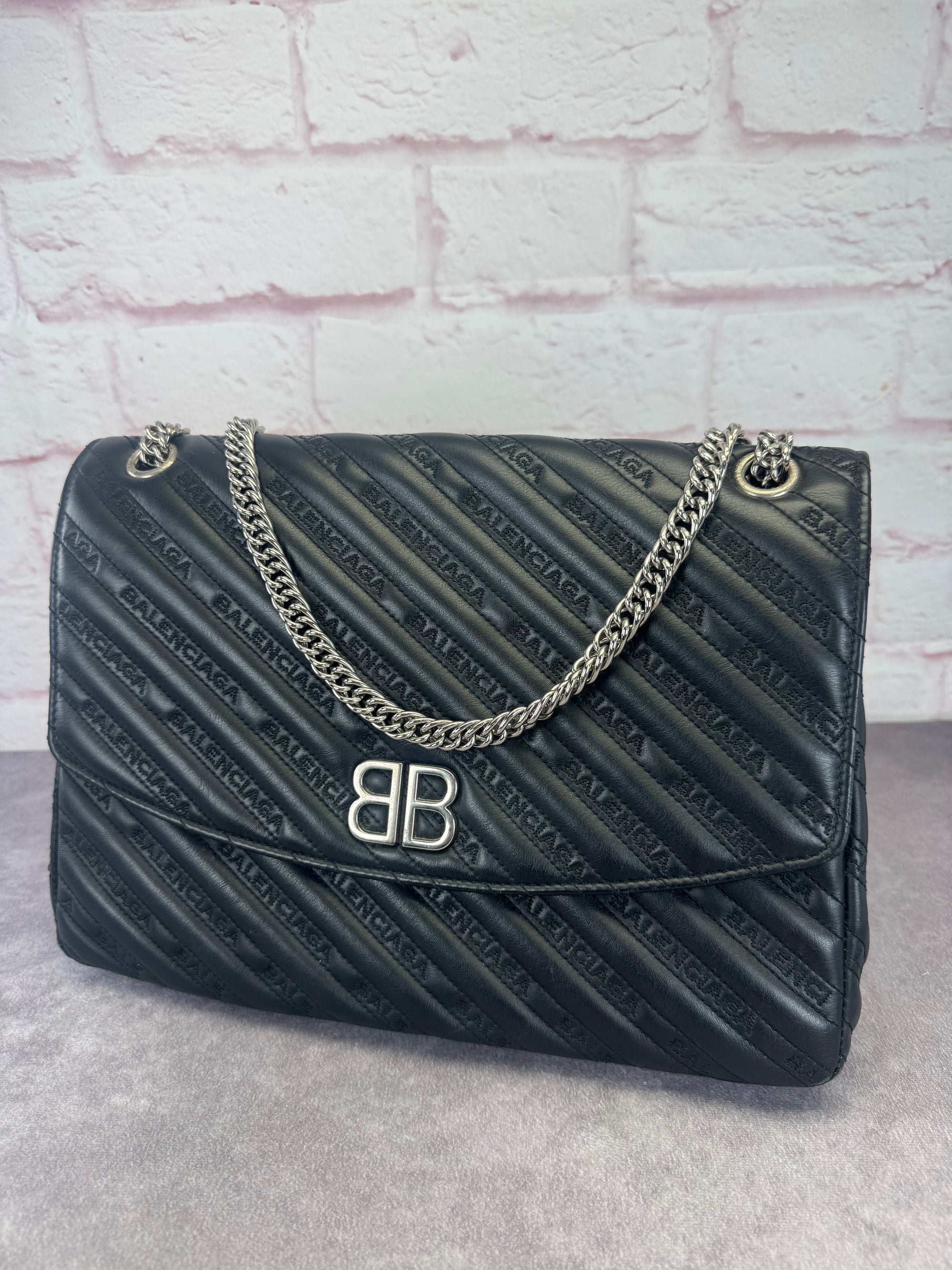Balenciaga Matelasse Black BB Round Large Chain Flap Bag
