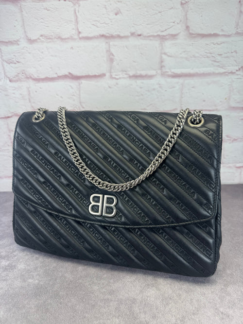 Balenciaga Matelasse Black BB Round Large Chain Flap Bag