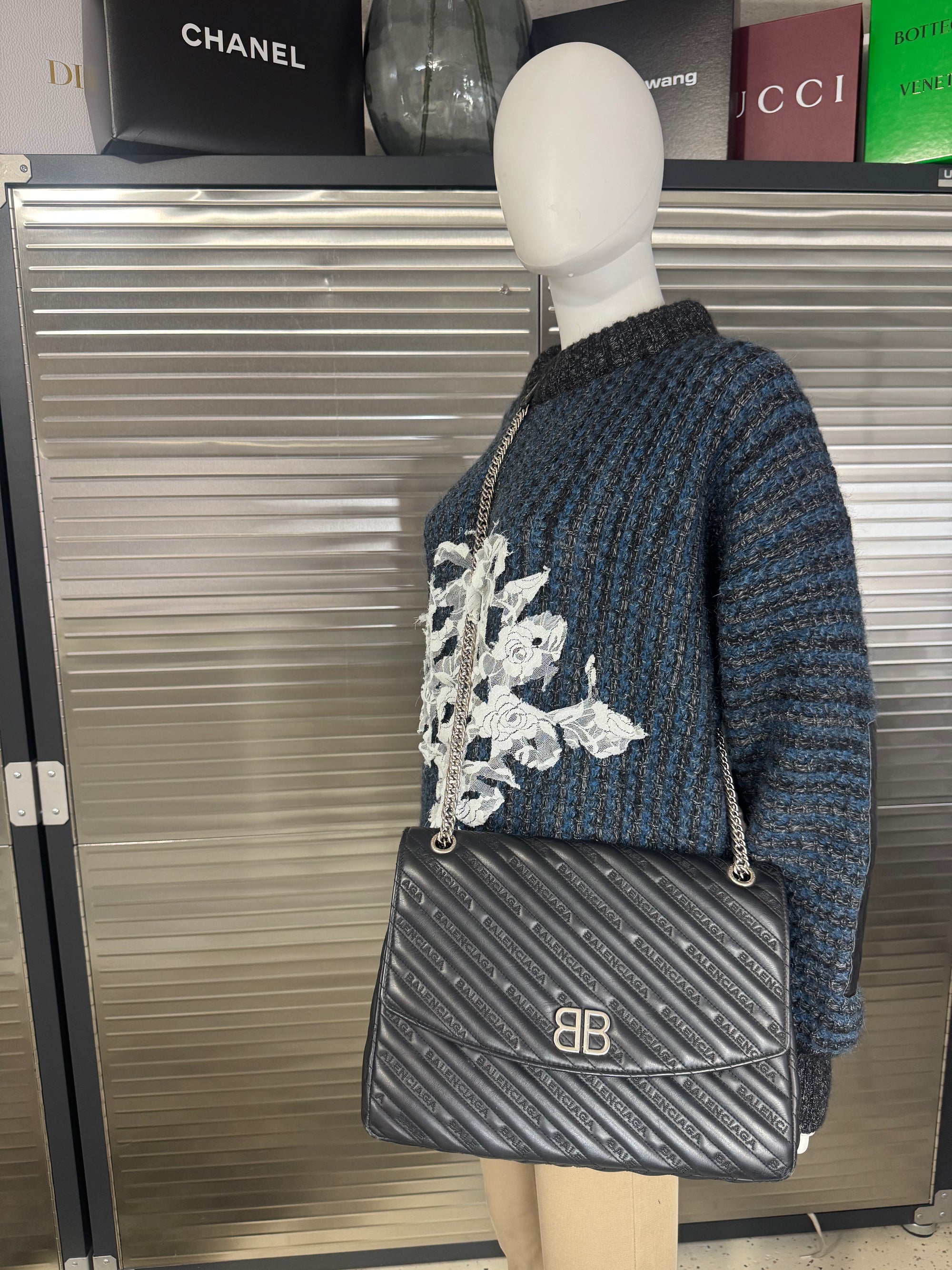 Balenciaga Matelasse Black BB Round Large Chain Flap Bag