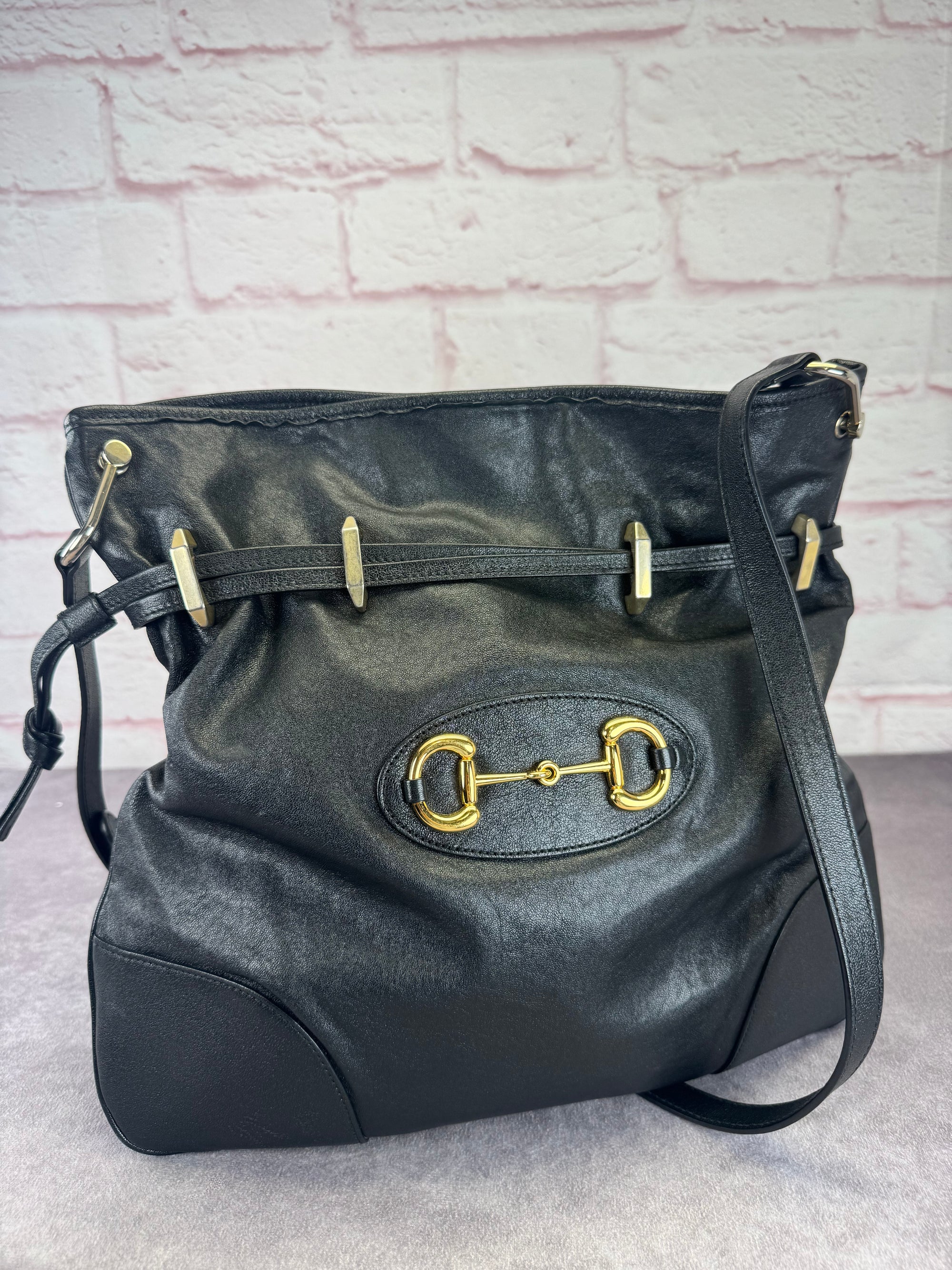 Gucci 1955 Horsebit Cinch Top Leather Bag