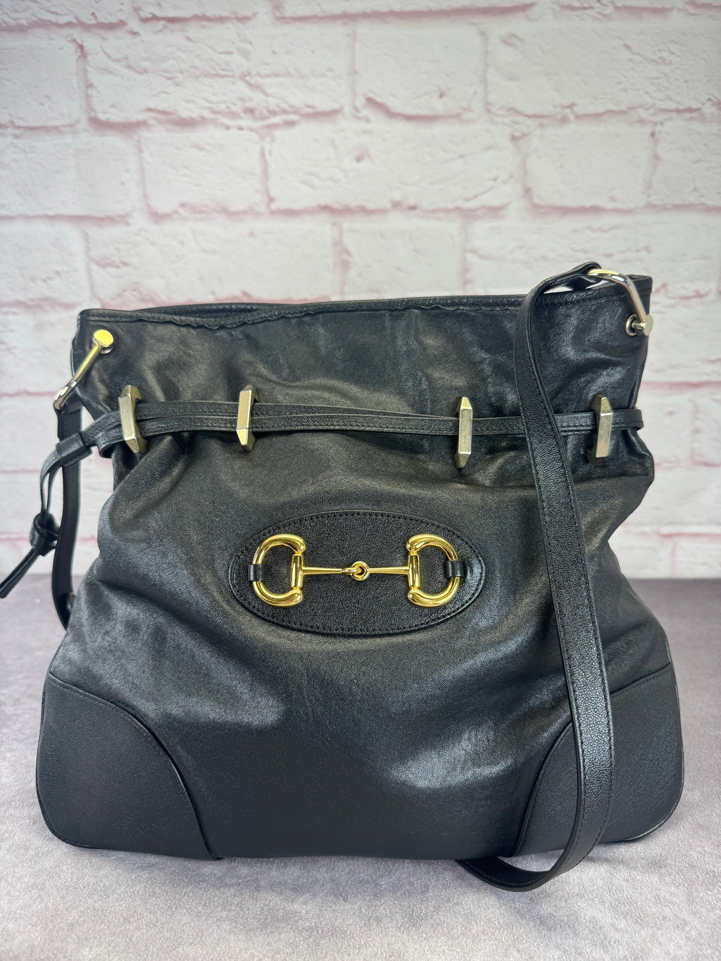 Gucci 1955 Horsebit Cinch Top Leather Bag