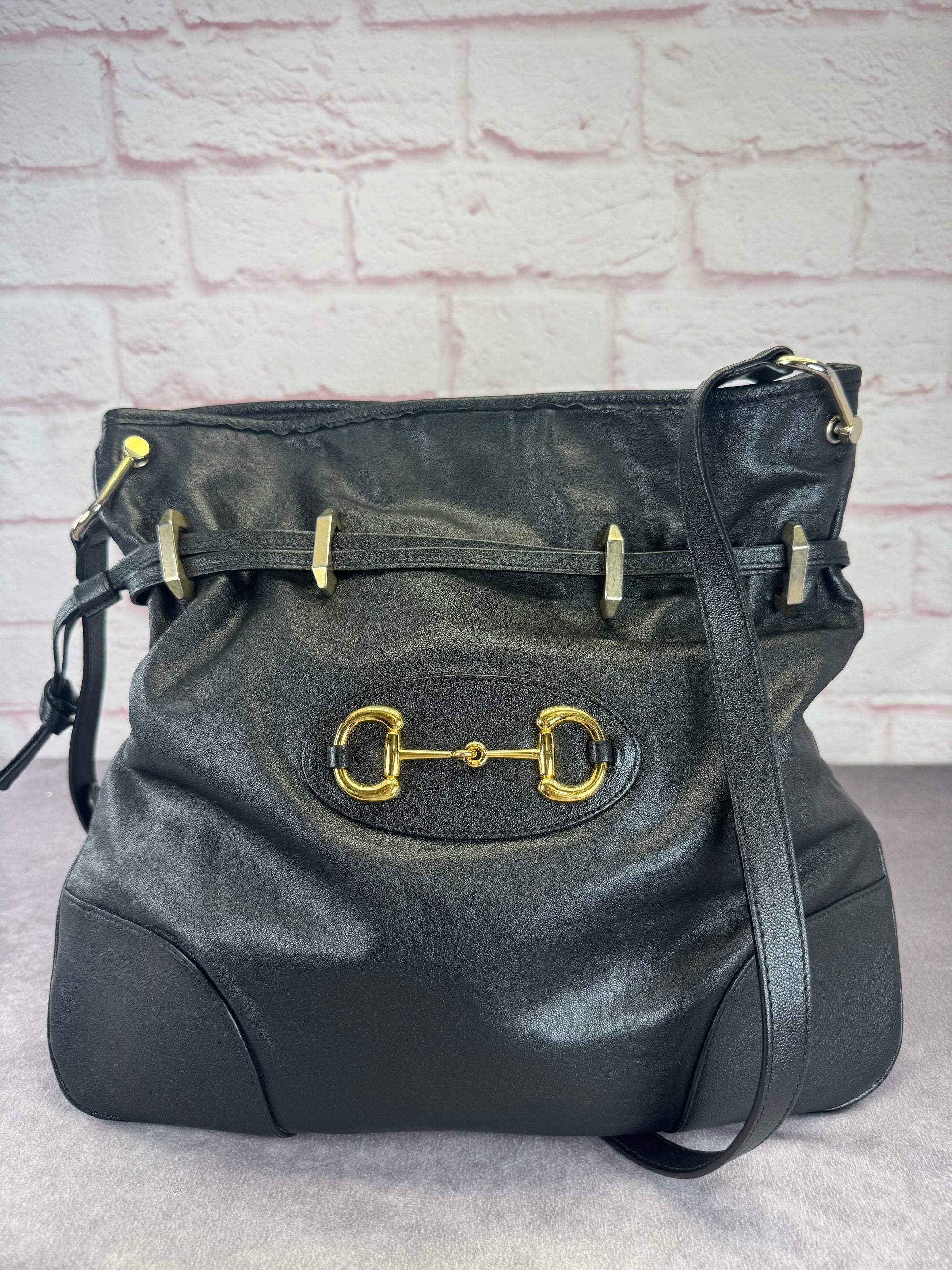 Gucci 1955 Horsebit Cinch Top Leather Bag