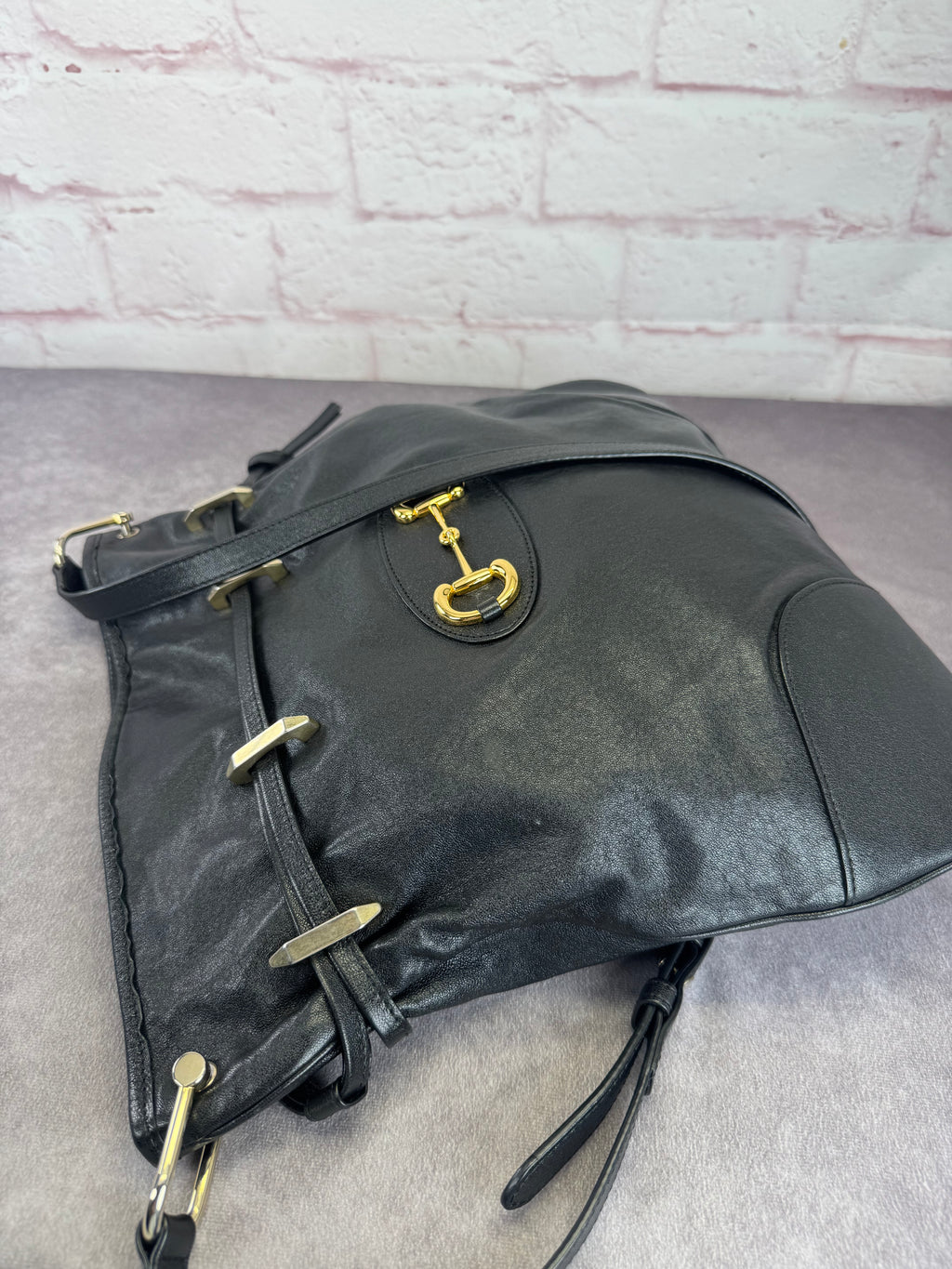 Gucci 1955 Horsebit Cinch Top Leather Bag