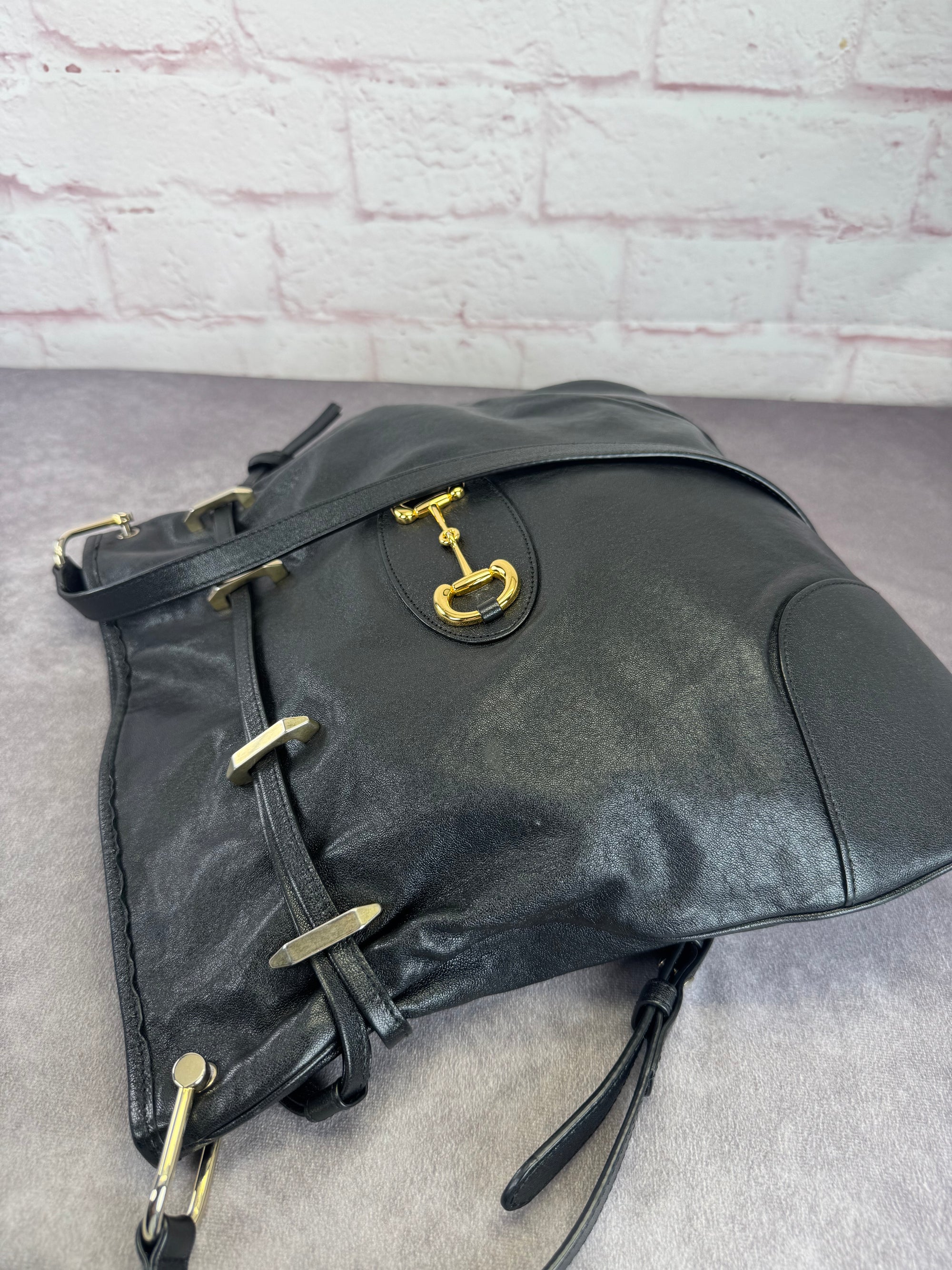 Gucci 1955 Horsebit Cinch Top Leather Bag