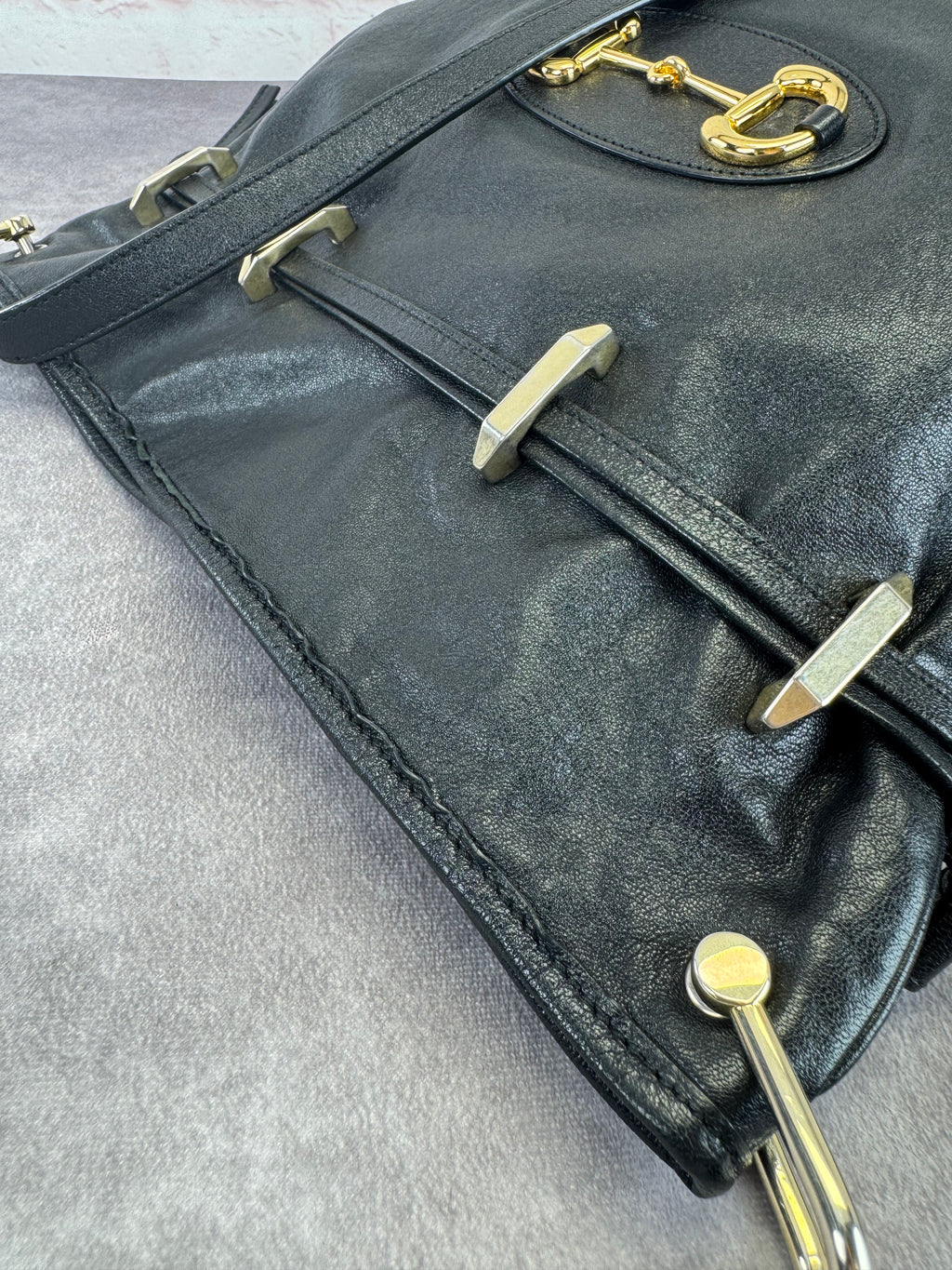 Gucci 1955 Horsebit Cinch Top Leather Bag