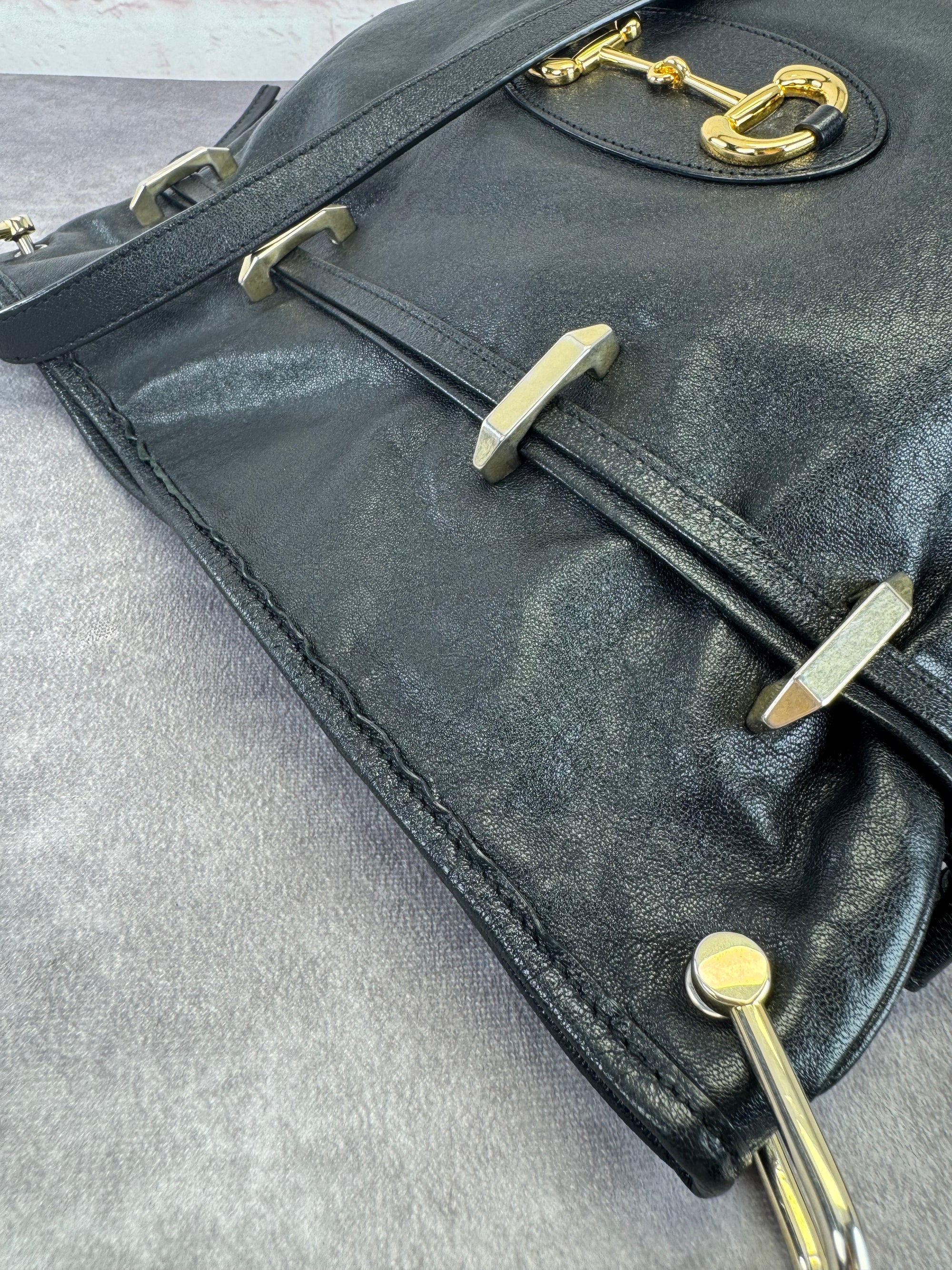 Gucci 1955 Horsebit Cinch Top Leather Bag