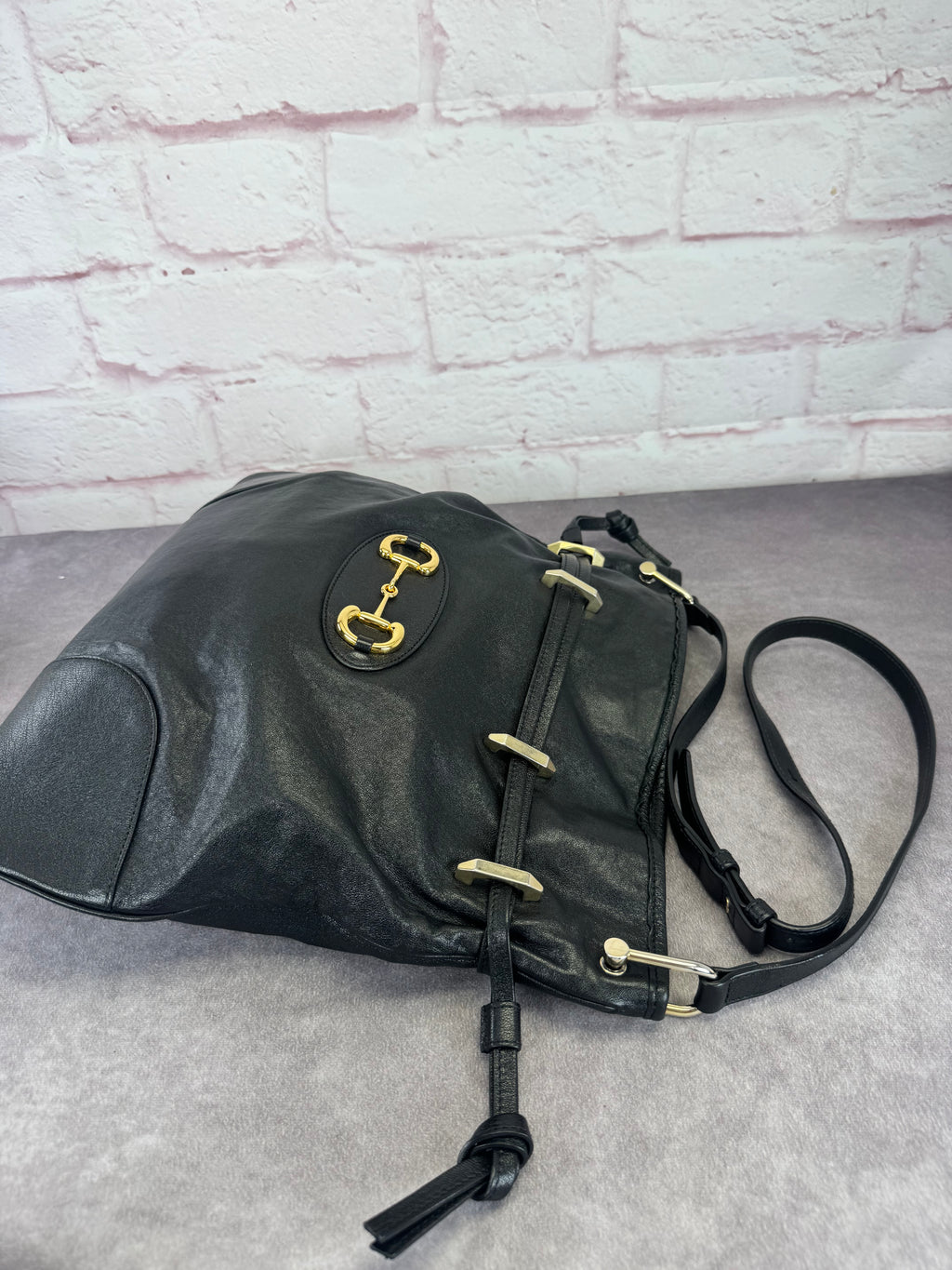 Gucci 1955 Horsebit Cinch Top Leather Bag