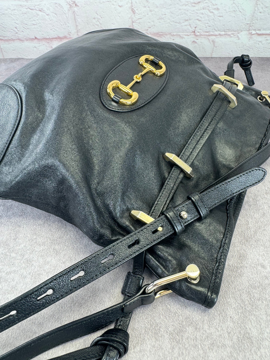 Gucci 1955 Horsebit Cinch Top Leather Bag