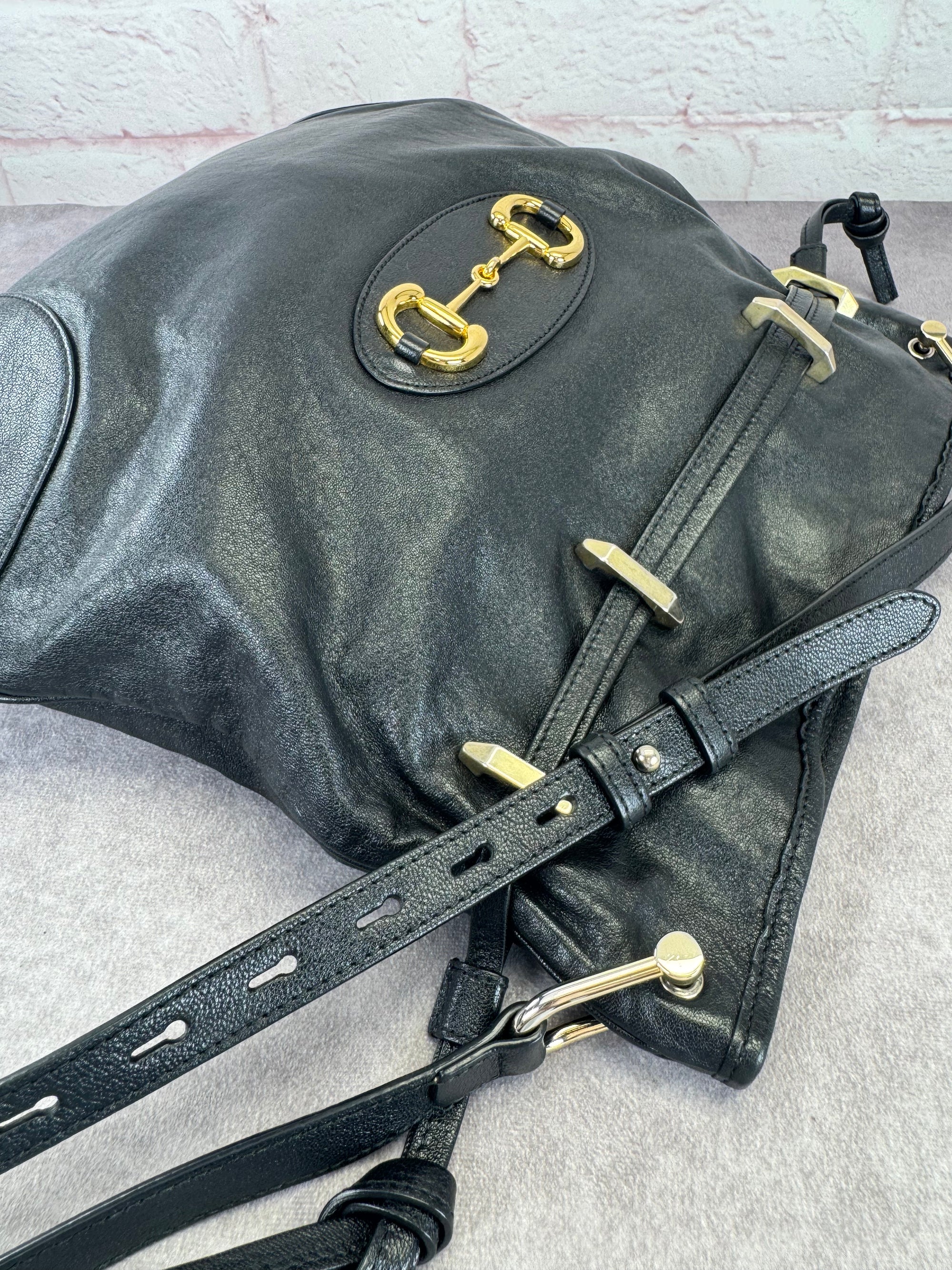 Gucci 1955 Horsebit Cinch Top Leather Bag