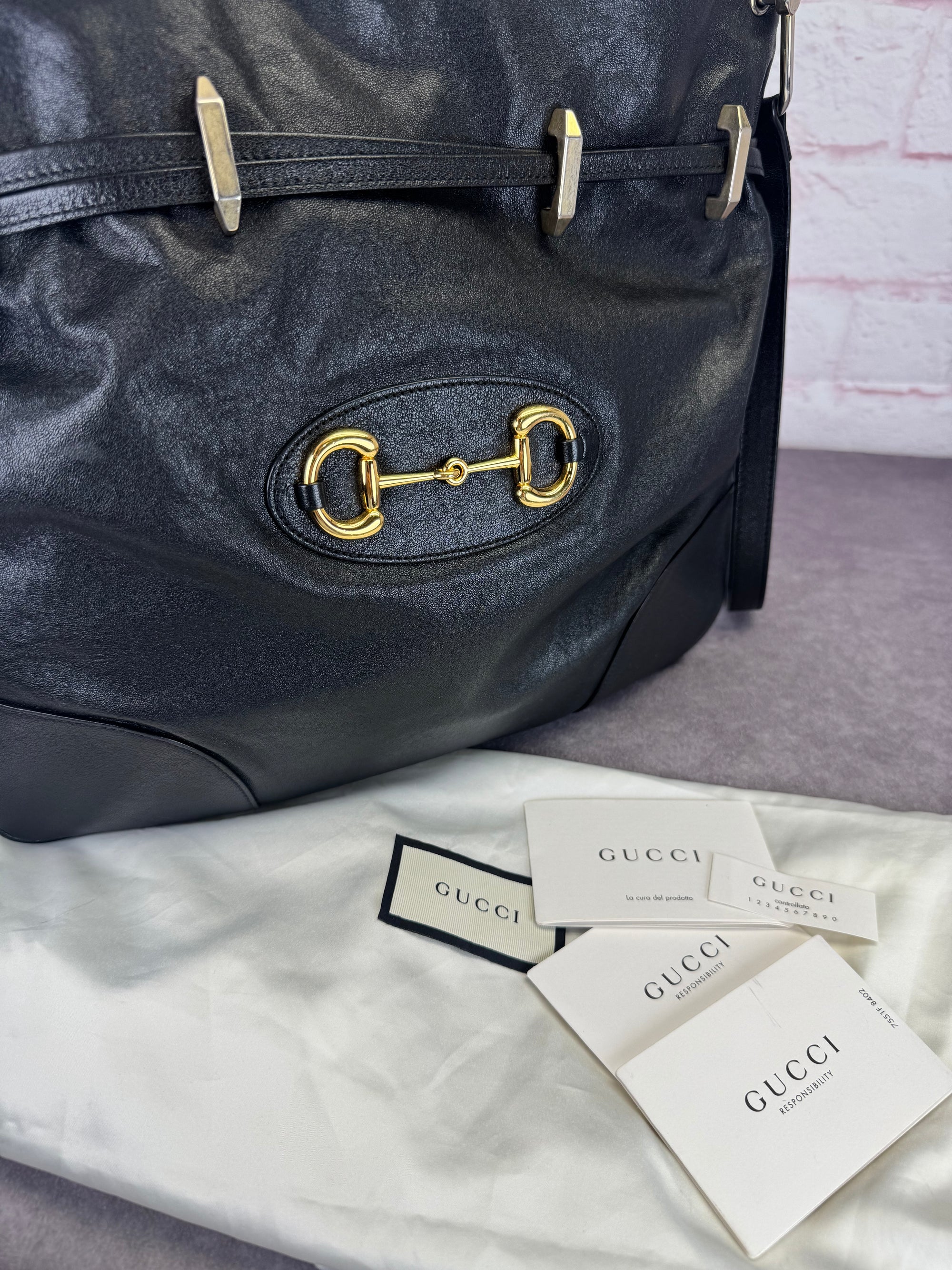 Gucci 1955 Horsebit Cinch Top Leather Bag